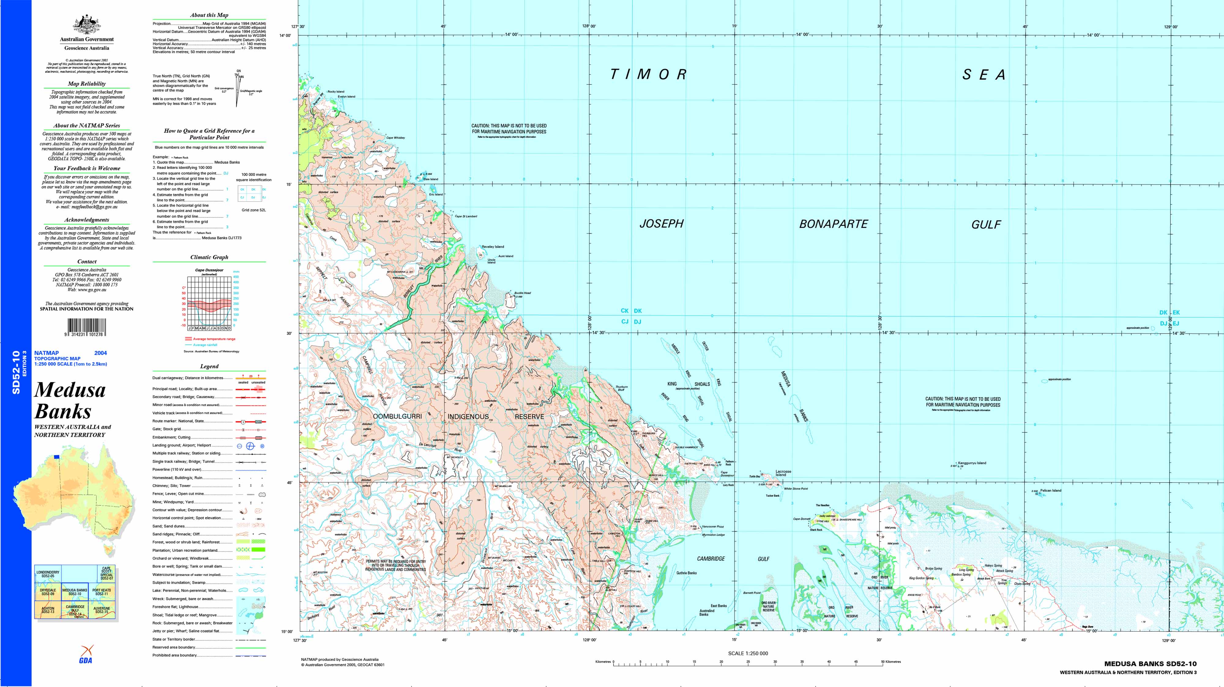 Medusa Banks SD52-10 Topographic Map 1:250k