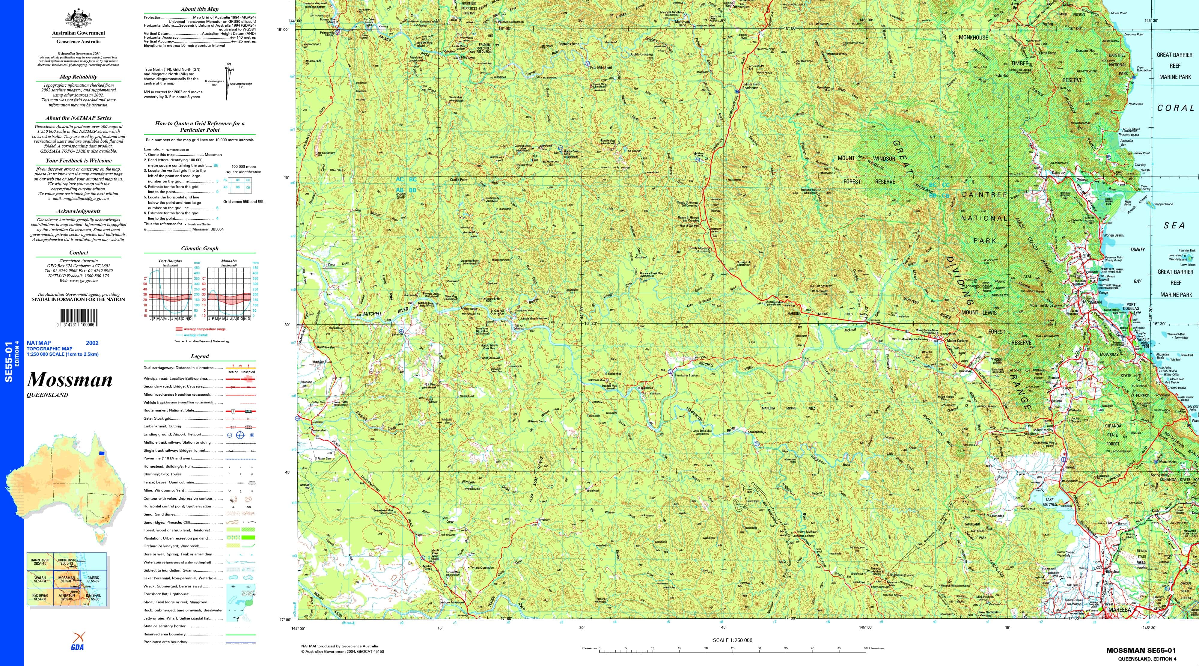 Mossman SE55-01 Topographic Map 1:250k