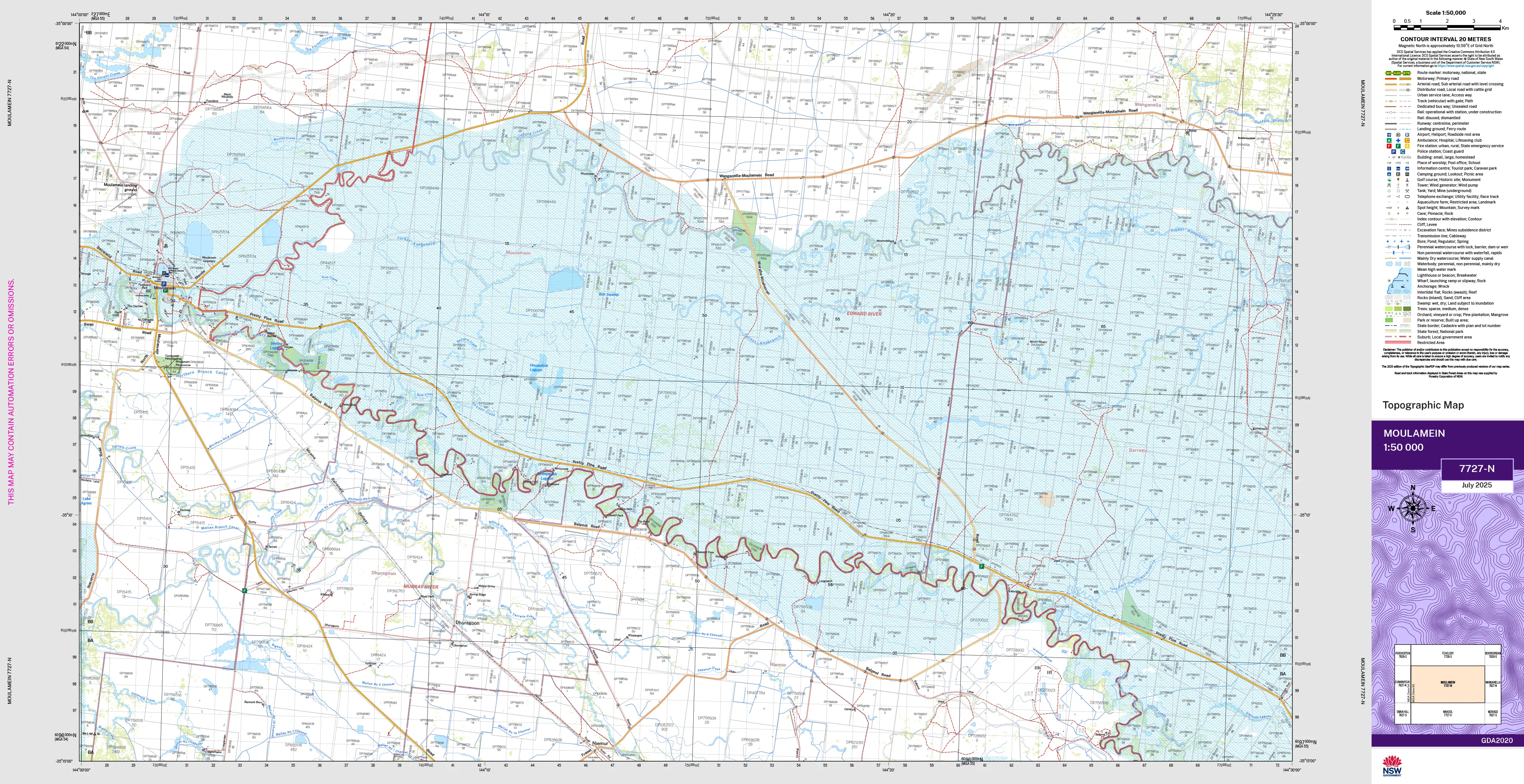 Moulamein 7727-N Topographic Map 1:50k