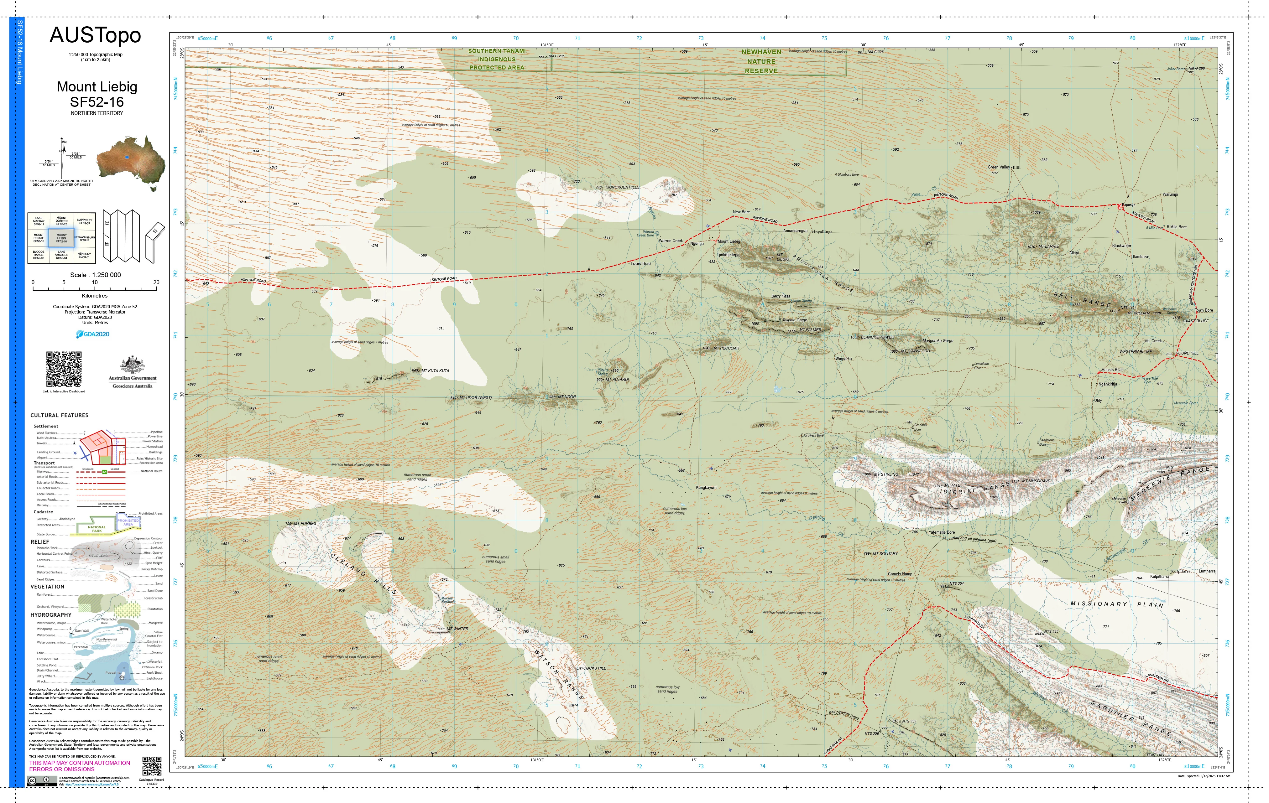 Mount Liebig F5216 AUSTopo 1:250,000 Map