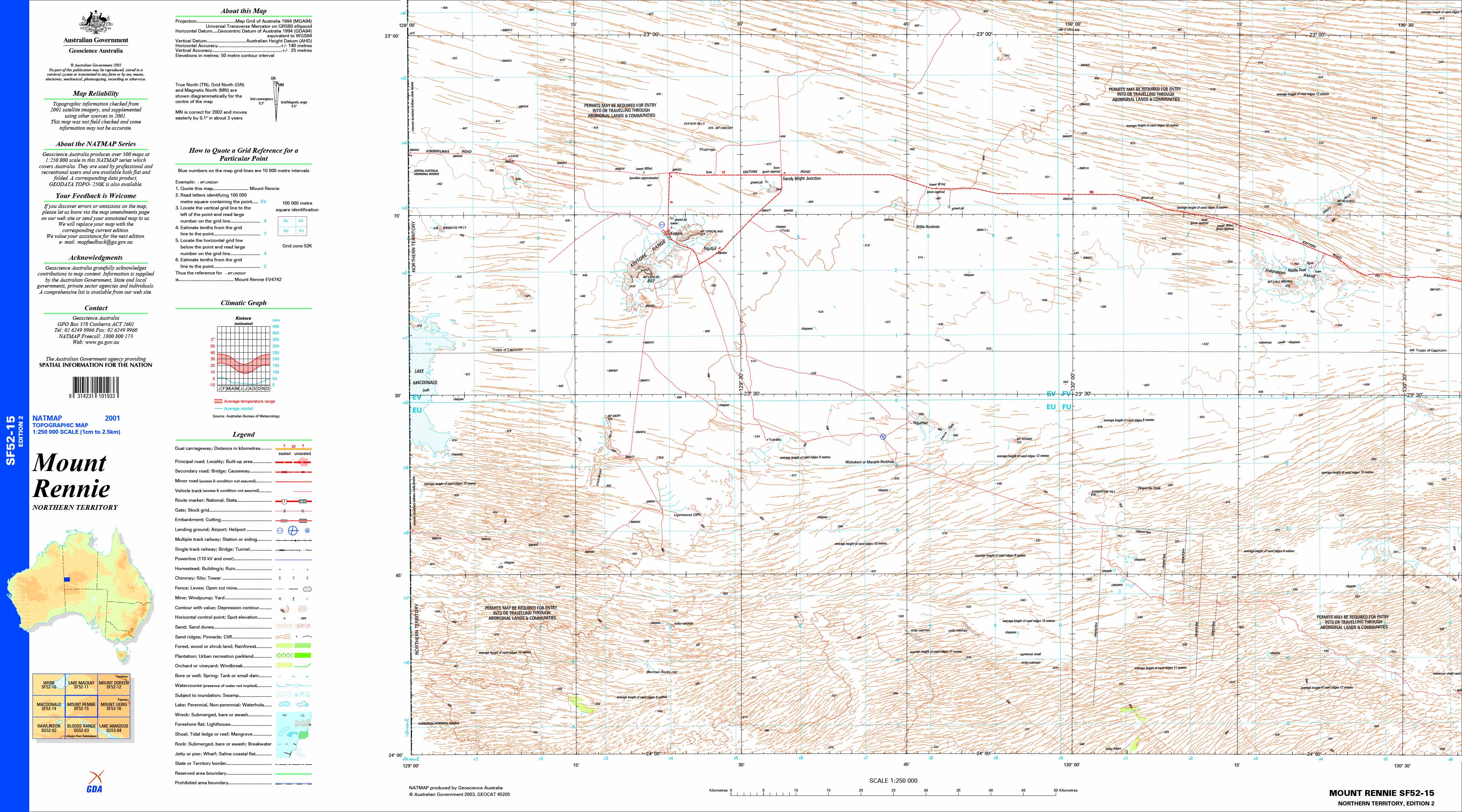 Mount Rennie SF52-15 Topographic Map 1:250k