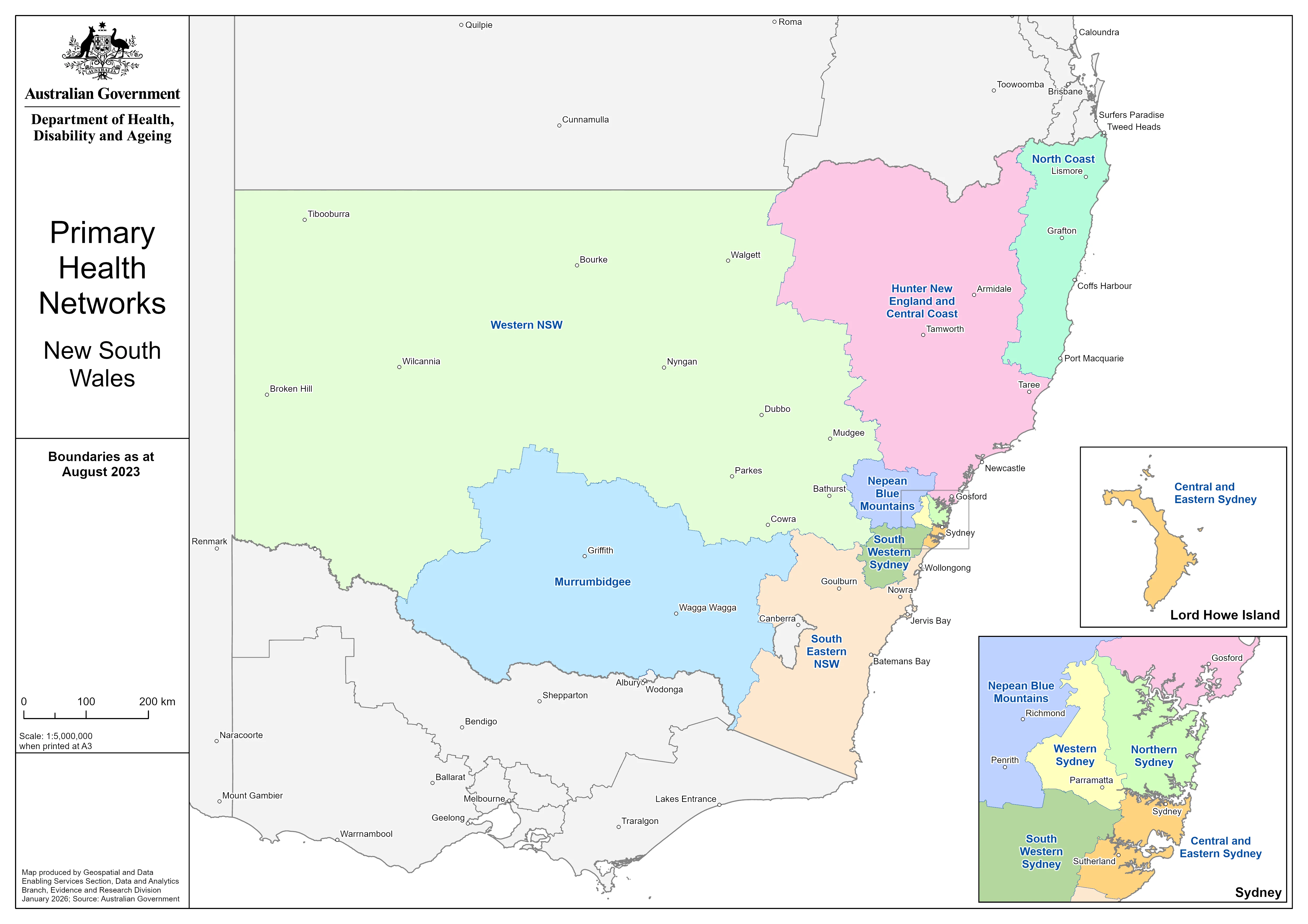New South Wales Primary Health Networks Wall Map (2026)