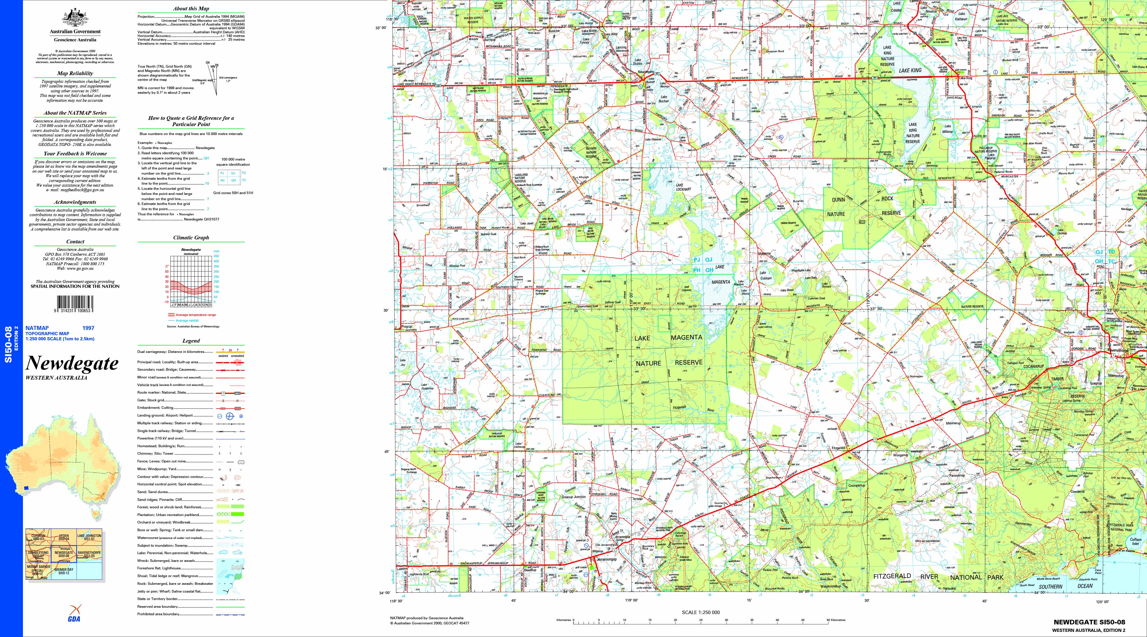Newdegate SI50-08 Topographic Map 1:250k