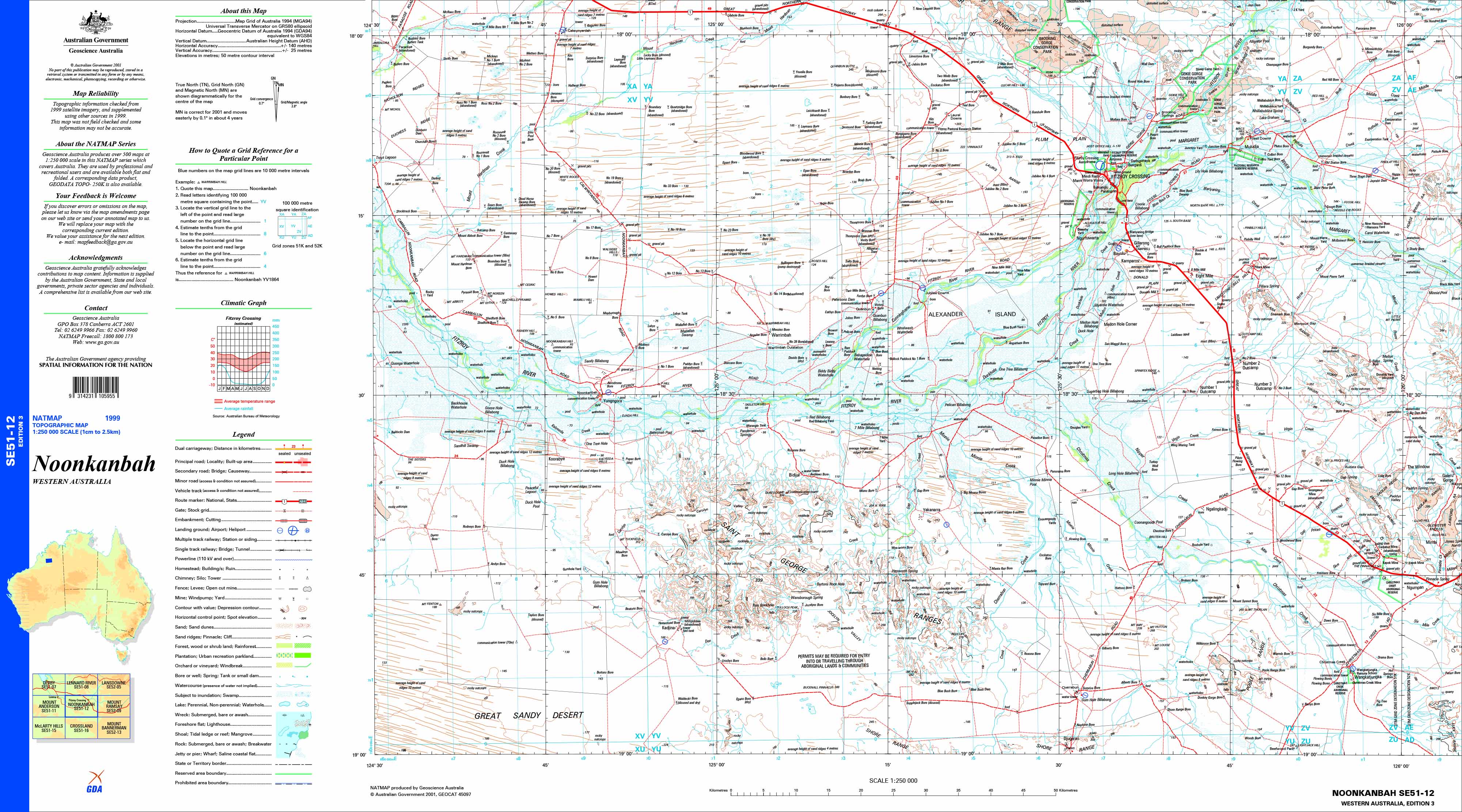 Noonkanbah SE51-12 Topographic Map 1:250k