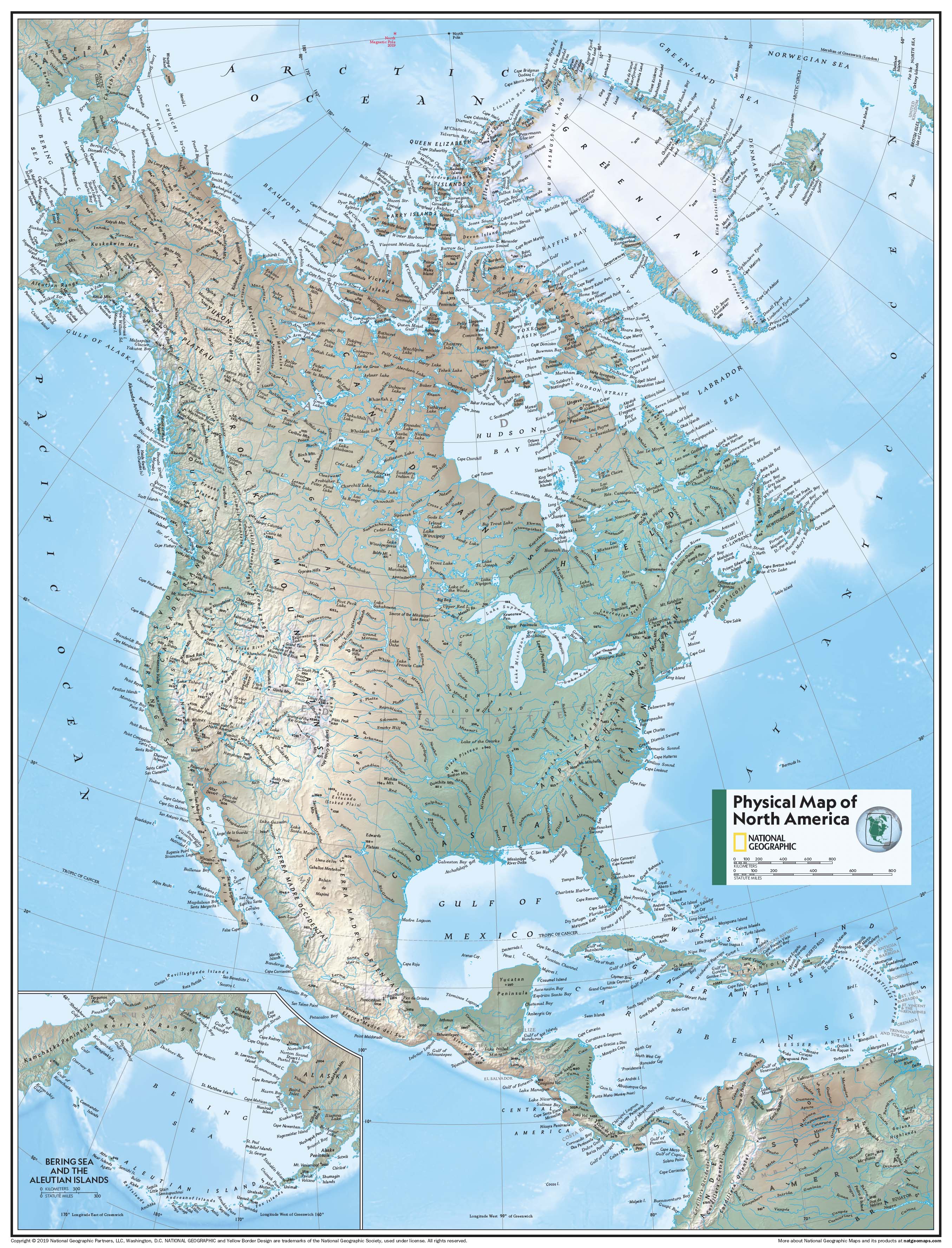 North America Physical Atlas of the World, 11th Edition, National Geographic Wall Map