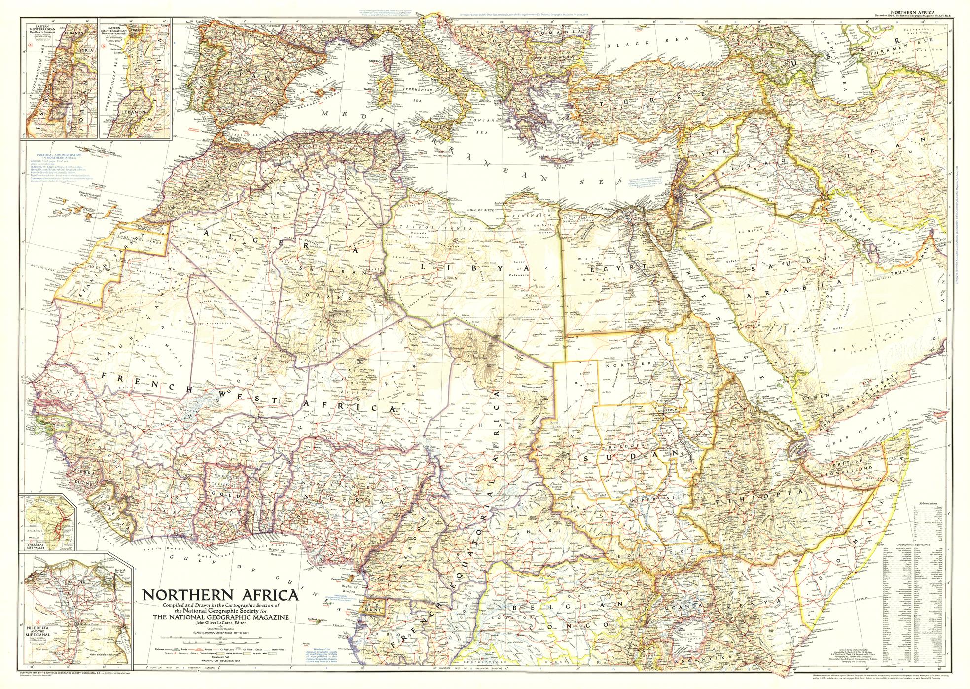 Northern Africa Wall Map - Published 1954 by National Geographic
