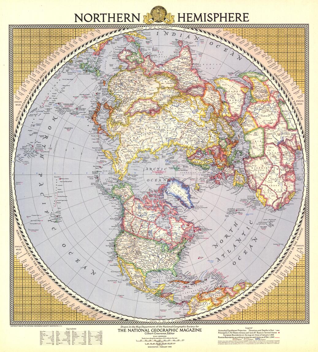 Northern Hemisphere (1946) Wall Map by National Geographic