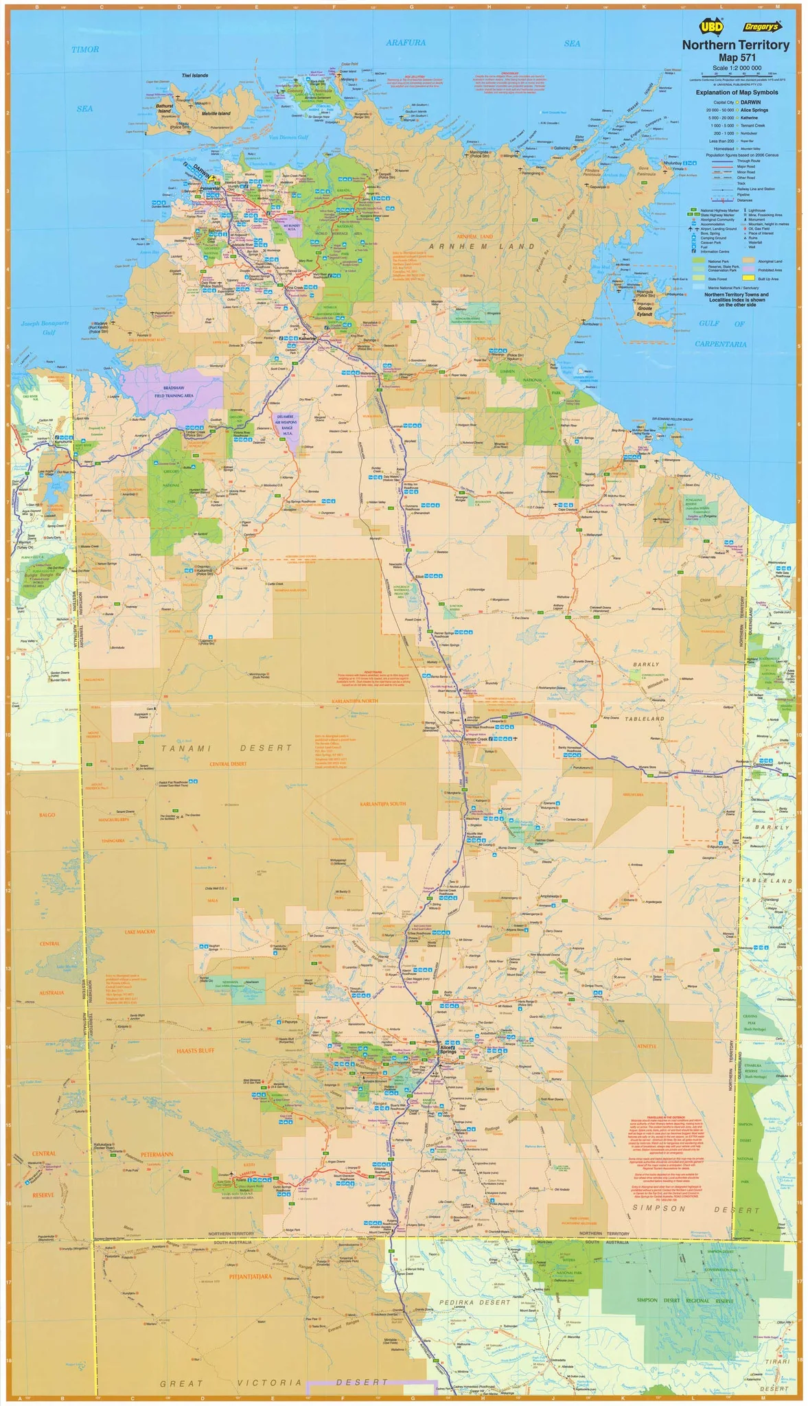 Northern Territory UBD 571 Map 850 x 1480mm Laminated Wall Map with Hang Rails