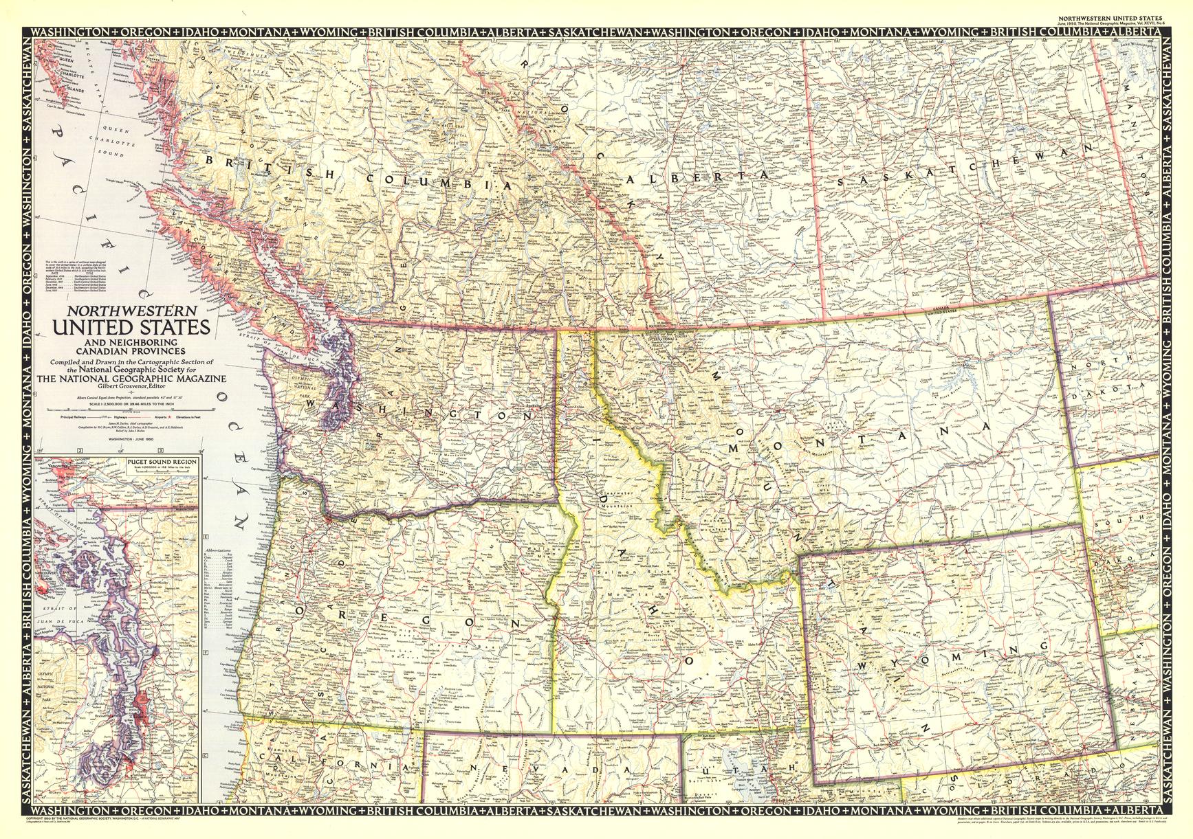 Northwestern United States and Canadian Provinces - Published 1950 by National Geographic