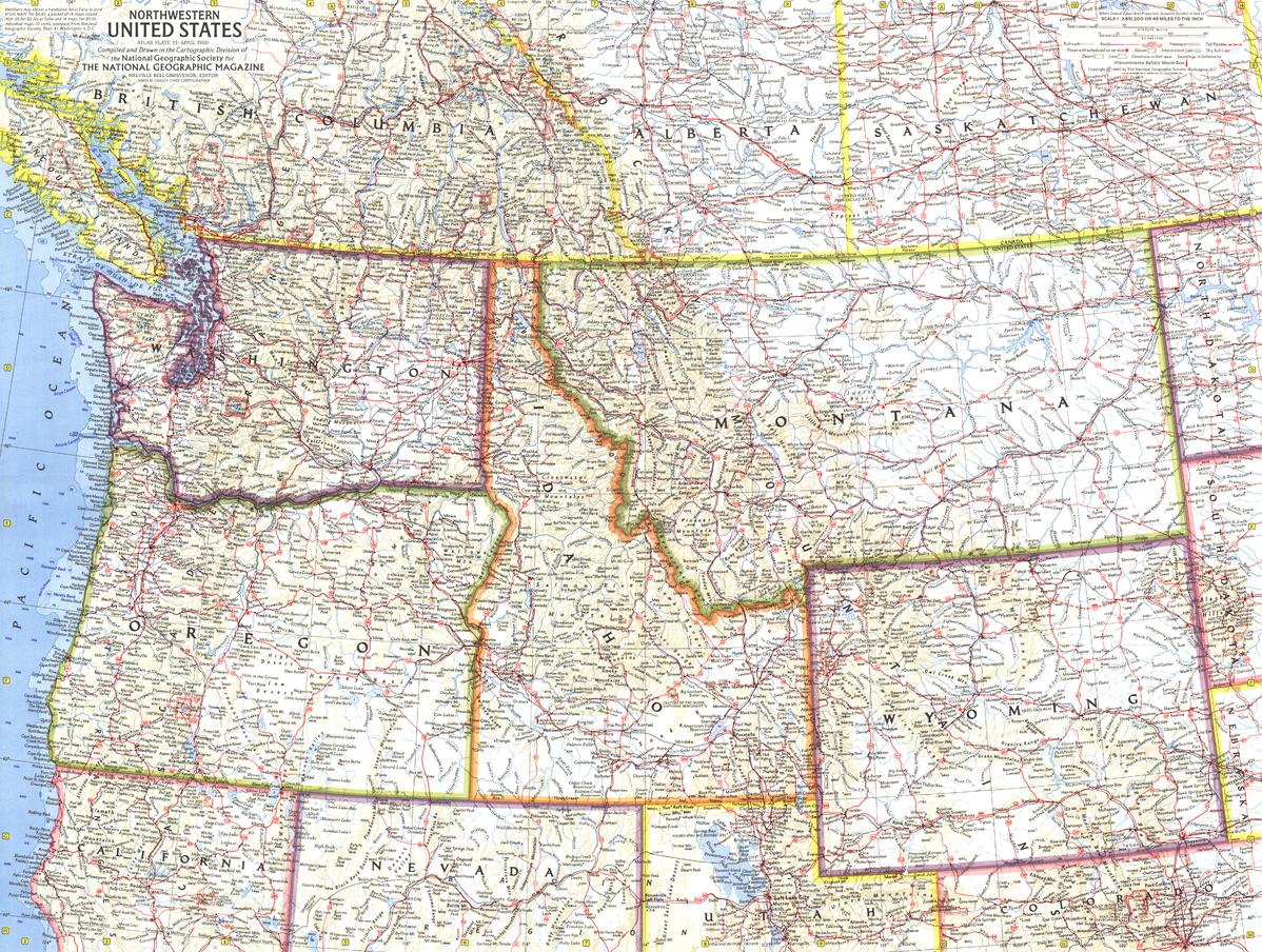 Northwestern United States Wall Map - Published 1960 by National Geographic