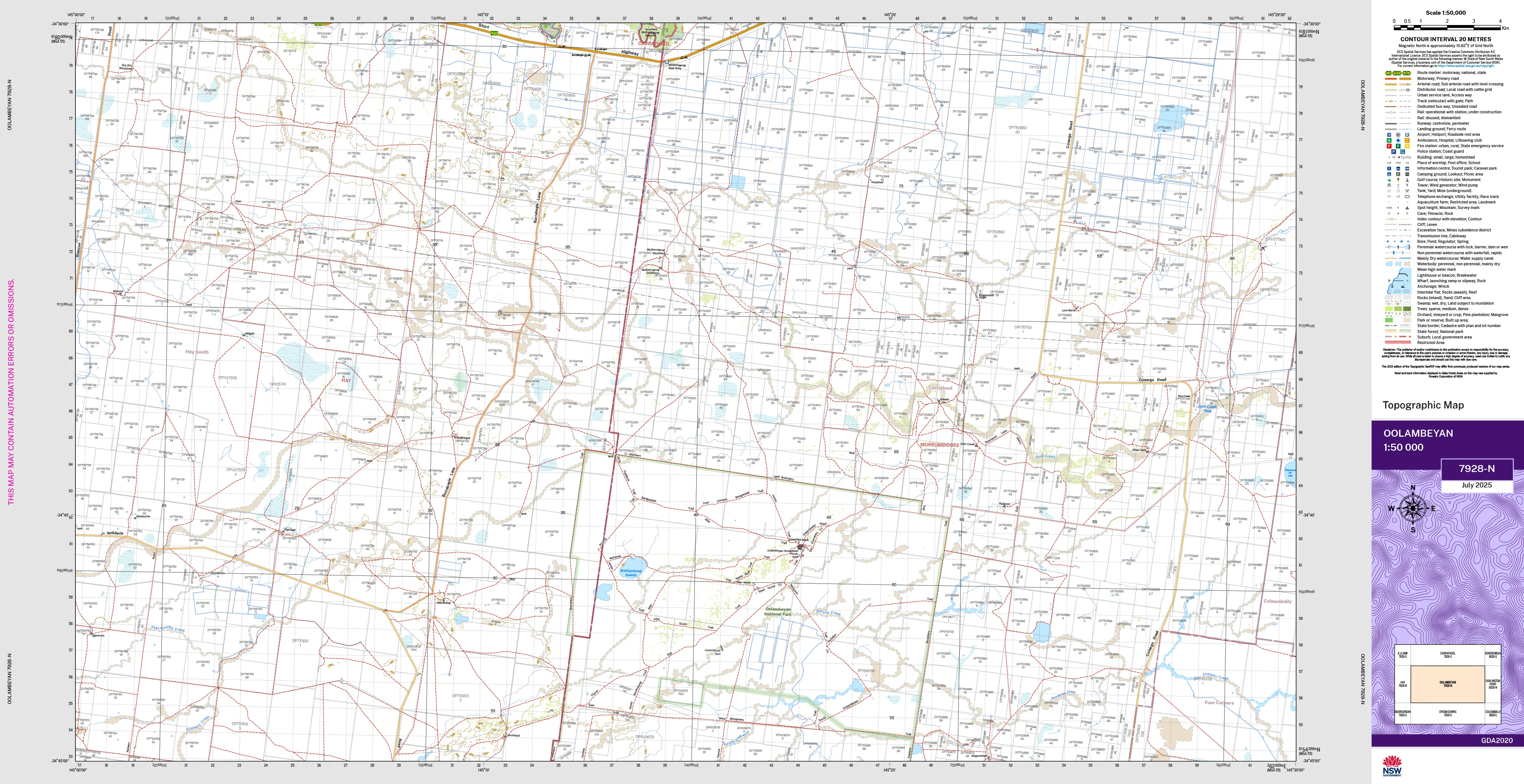 Oolambeyan 7928-N Topographic Map 1:50k