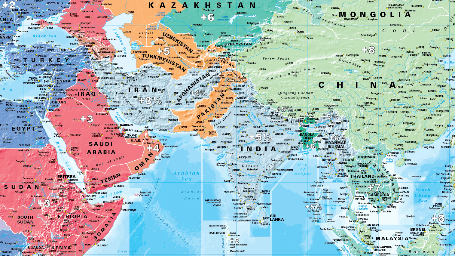 Pacific Centred Large World Time Zone Wall Map 1356 x 787mm - Image 2