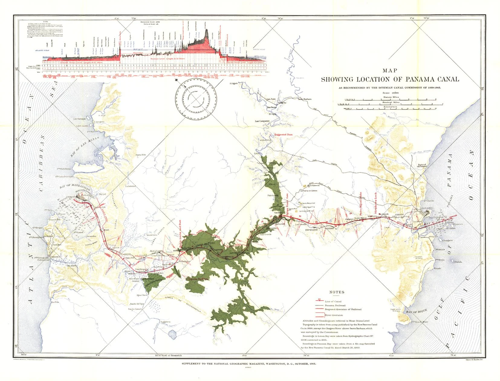 Panama Canal 1899-1902 Wall Map - Published 1905 by National Geographic