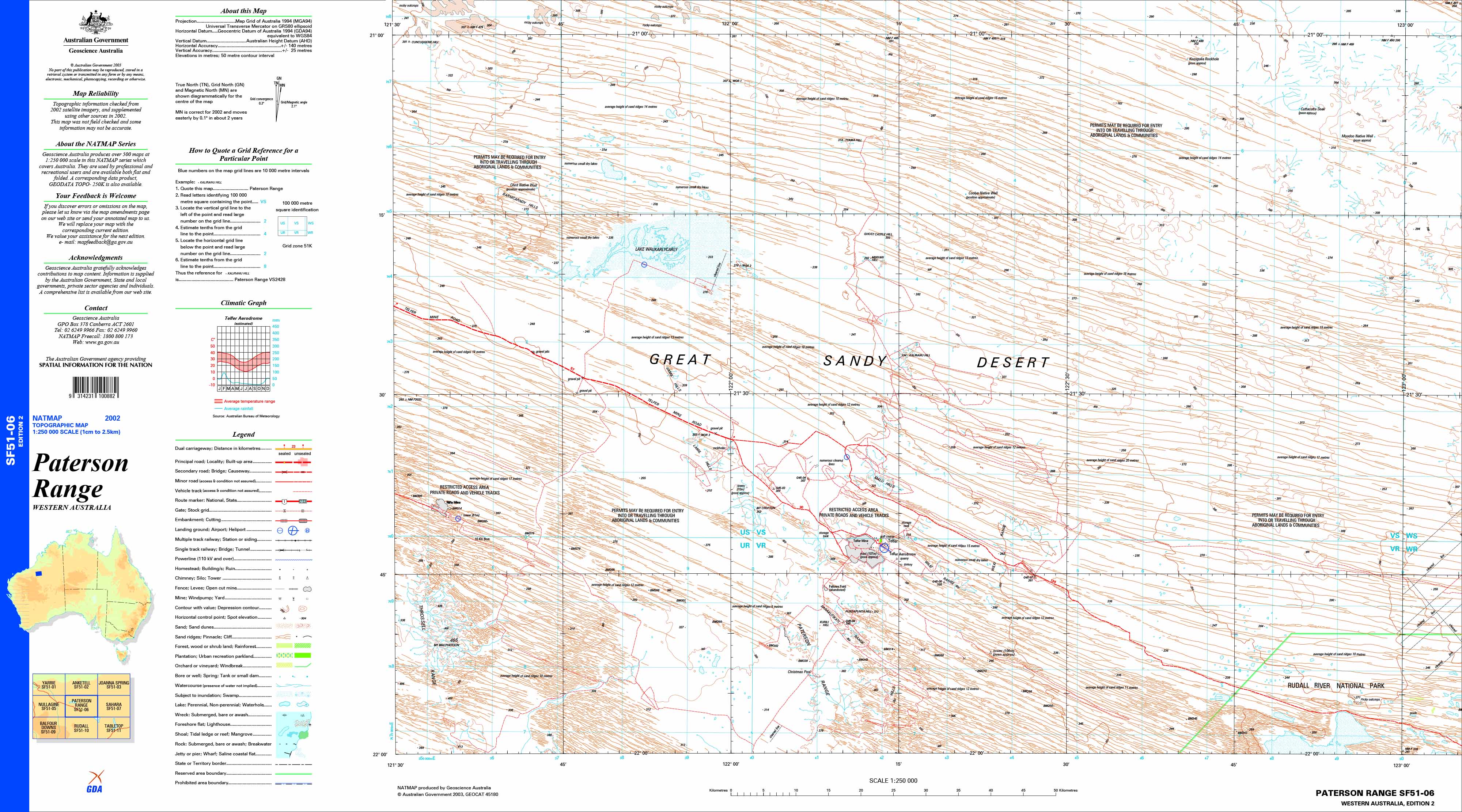 Paterson Range SF51-06 Topographic Map 1:250k