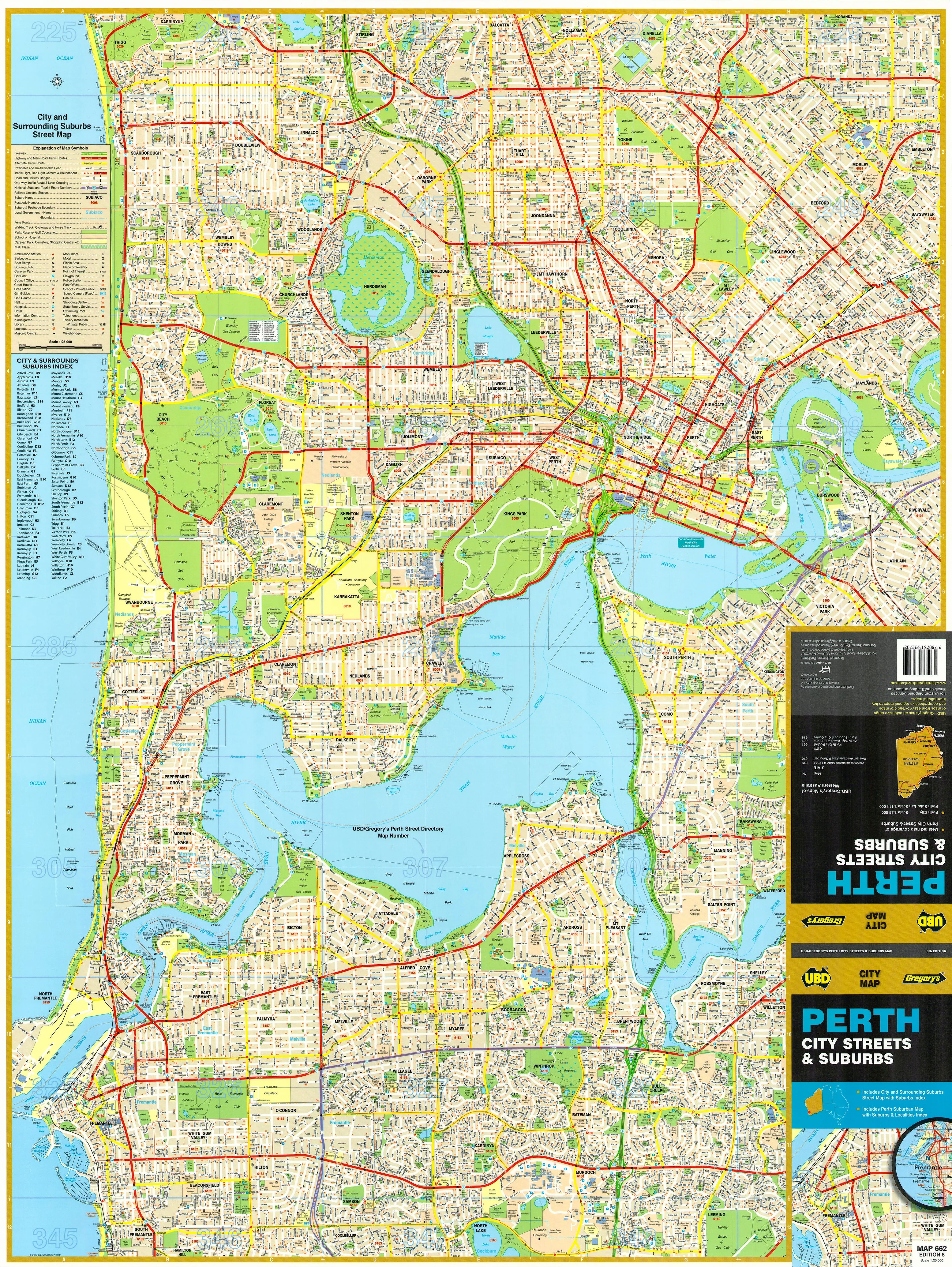 Perth UBD 662 map 690 x 1000mm Laminated Wall Map with Hang Rails - Image 2
