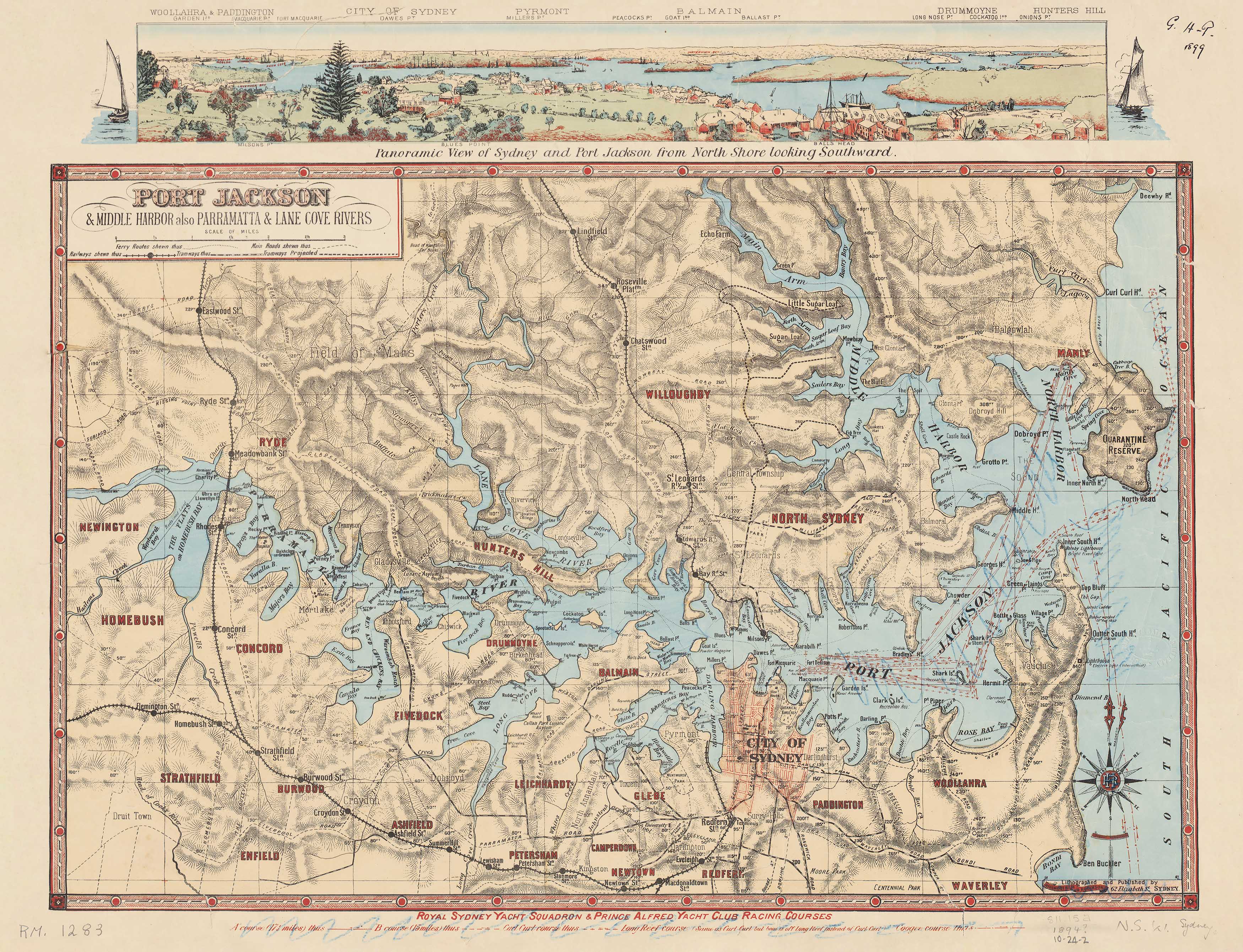 Port Jackson & Middle Harbour also Parramatta & Lane Cove Rivers Wall Map (1894)