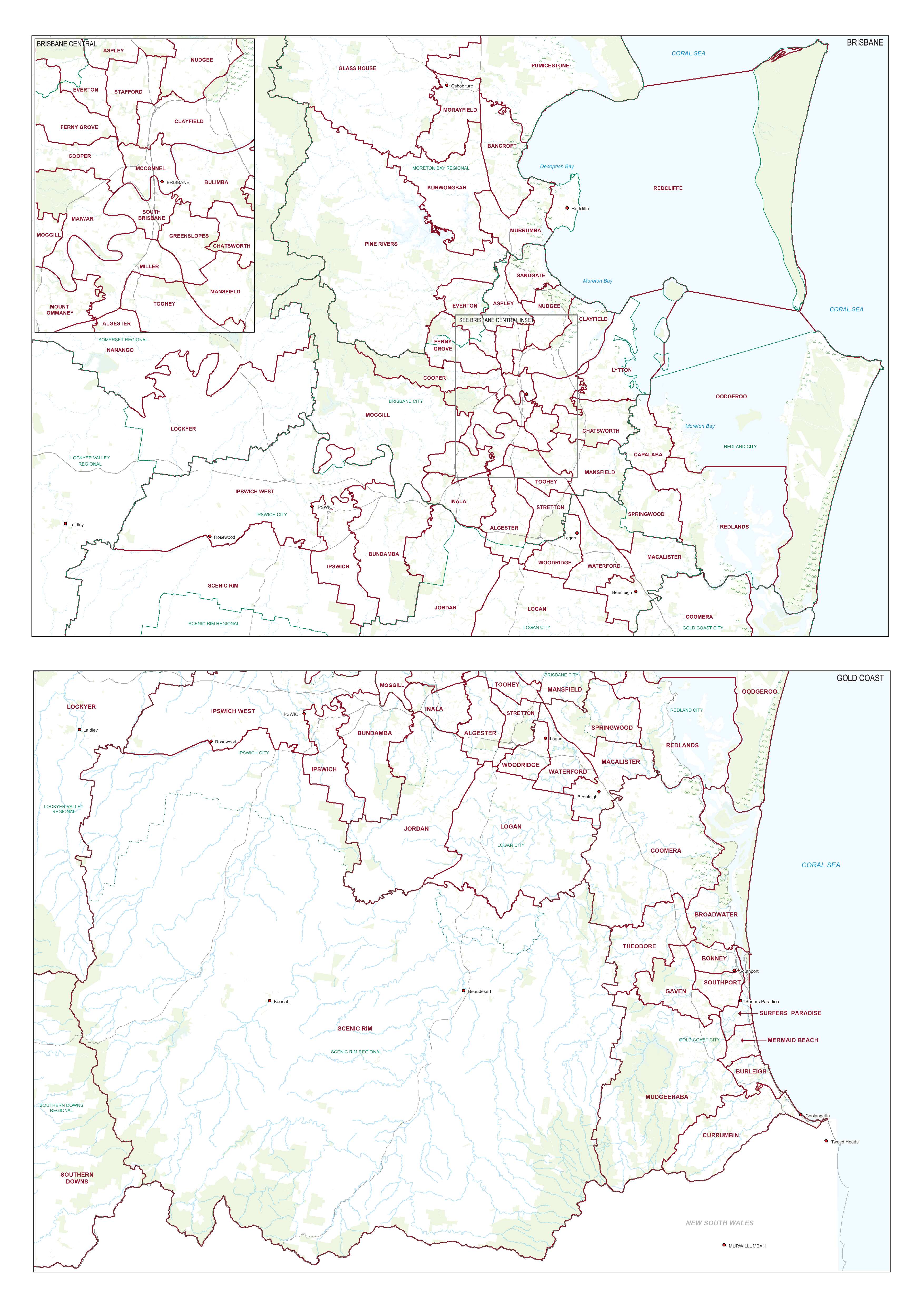 Queensland State Electoral Divisions and Local Government Areas Map 2