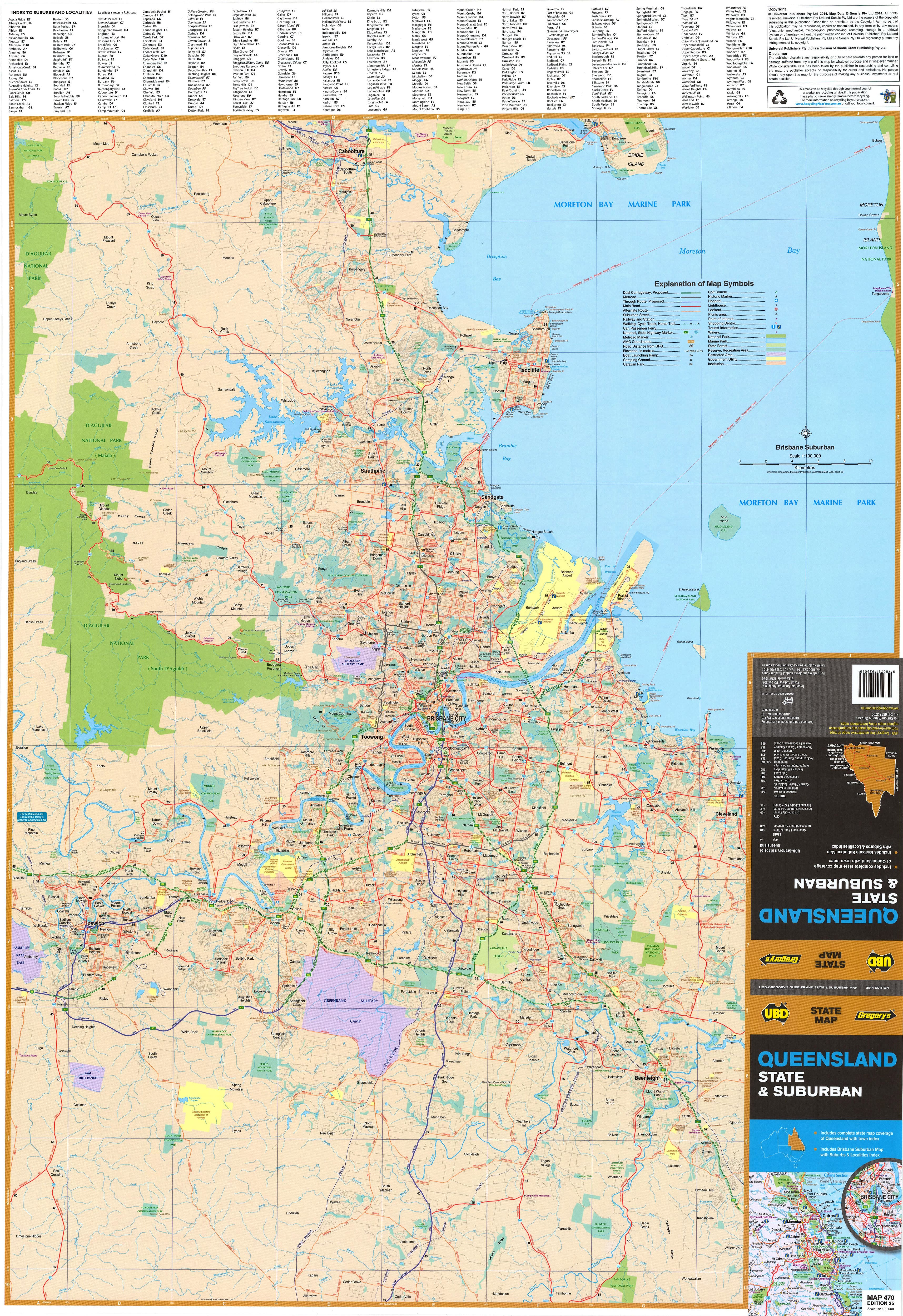Queensland UBD 470 Map 690 x 1000mm Laminated Wall Map with Hang Rails - Image 2