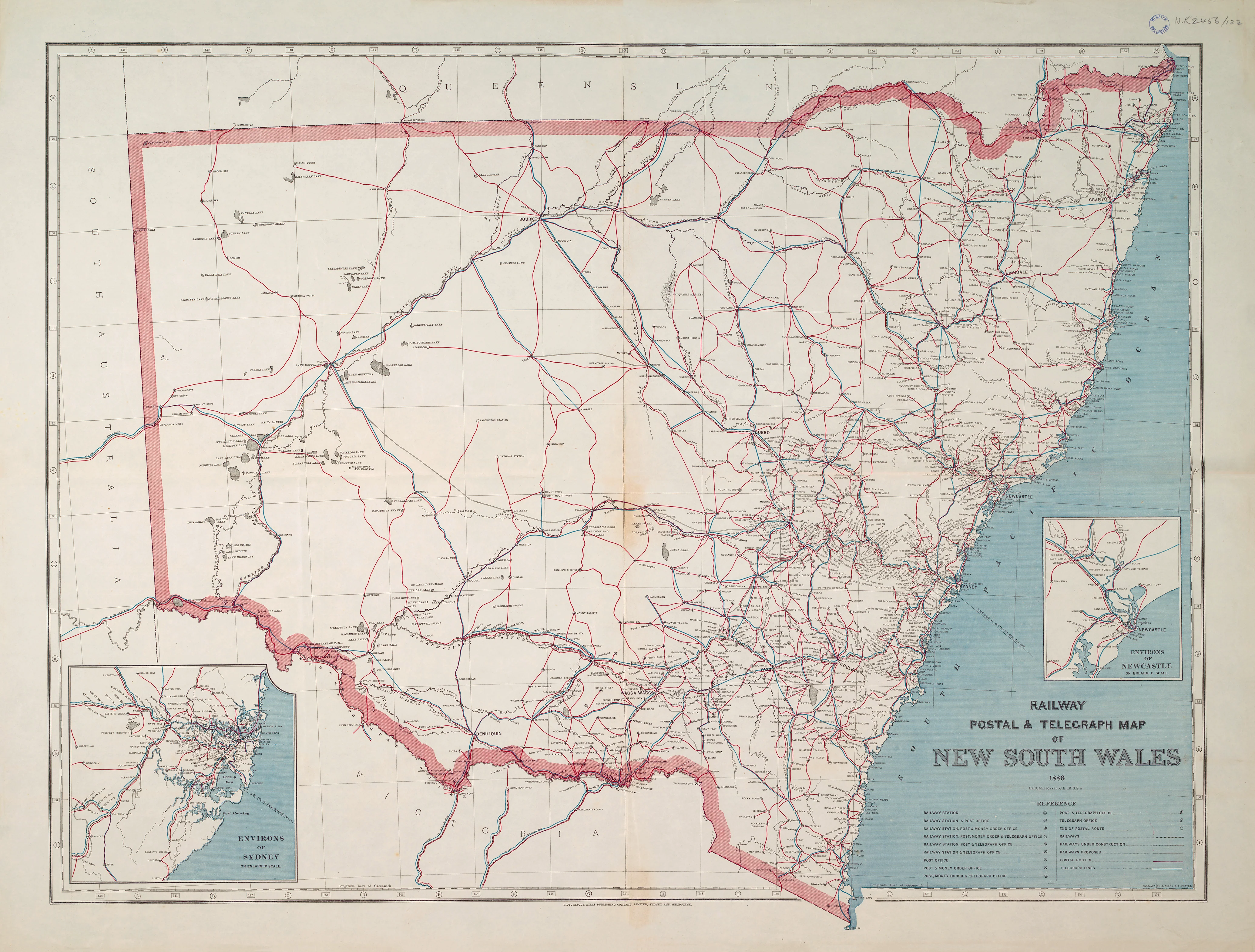 Railway, Postal & Telegraph Map of New South Wales (1886)