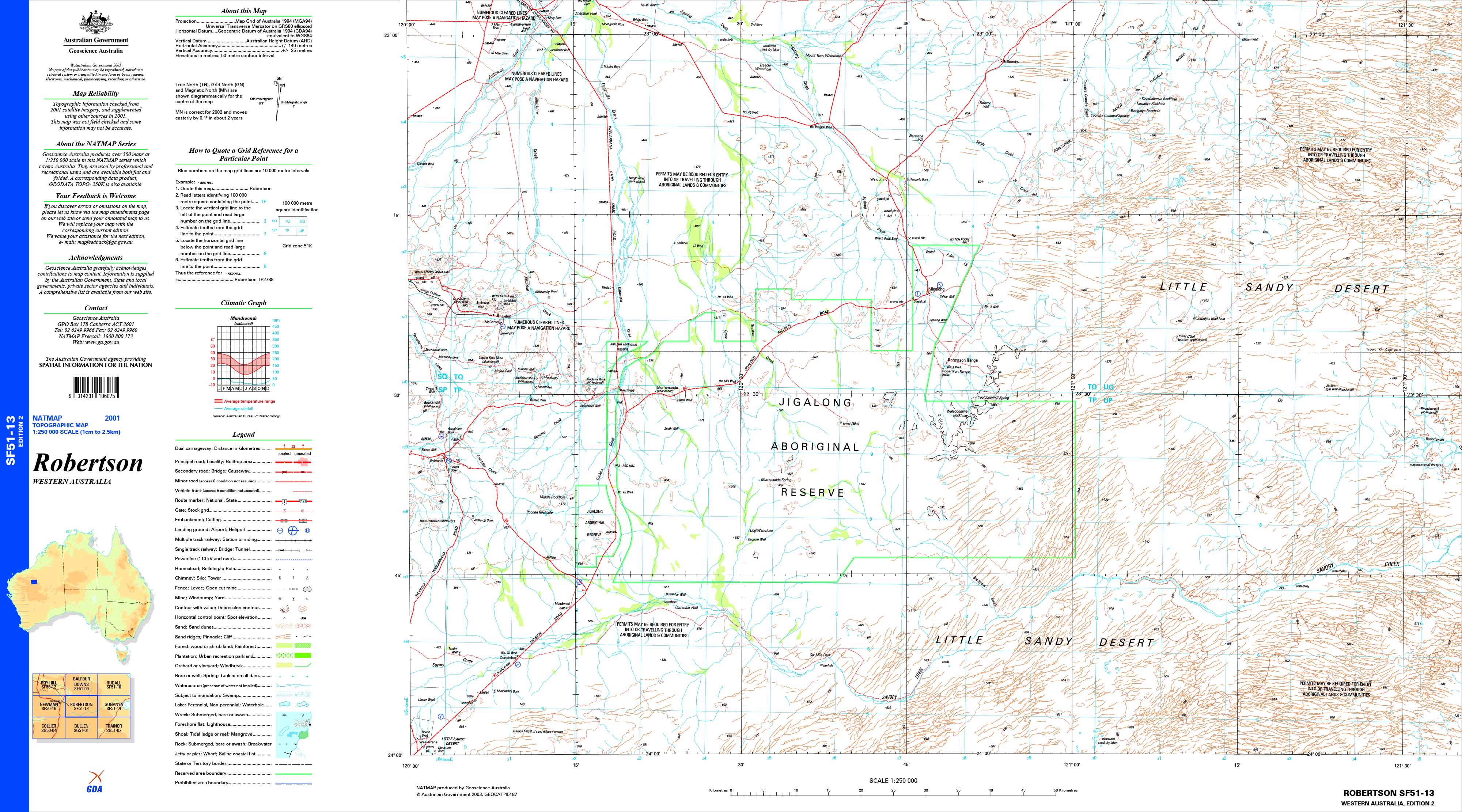 Robertson SF51-13 Topographic Map 1:250k