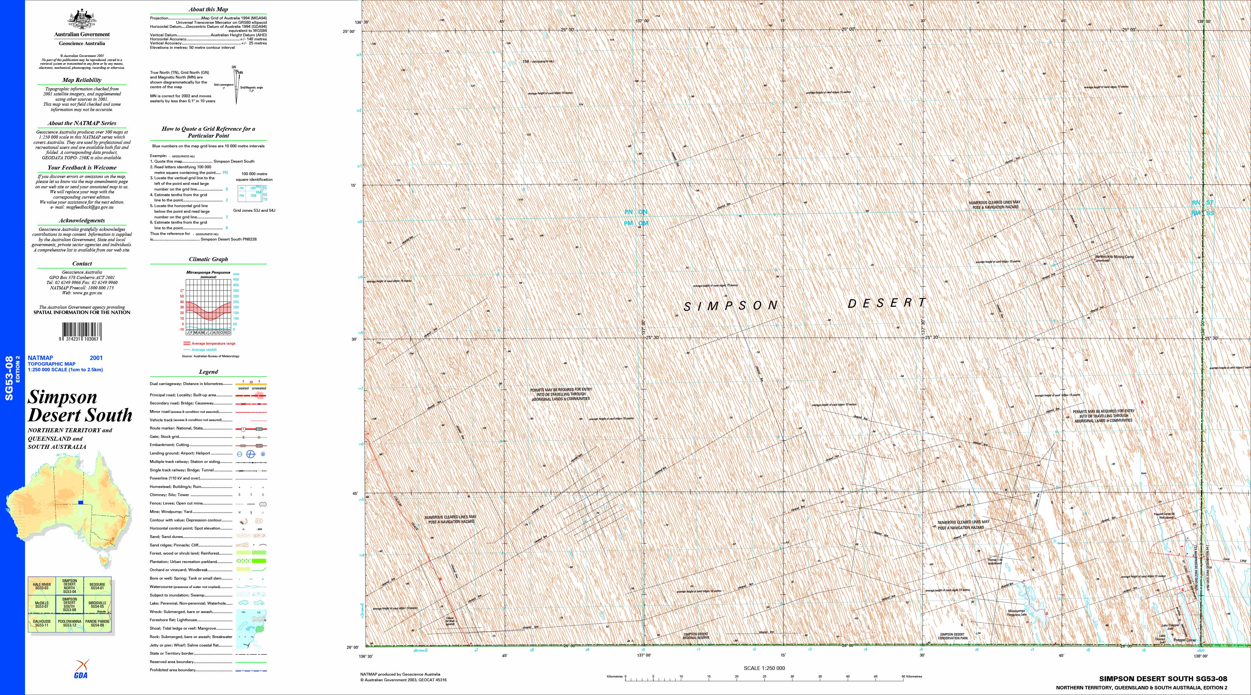 Simpson Desert South SG53-08 Topographic Map 1:250k