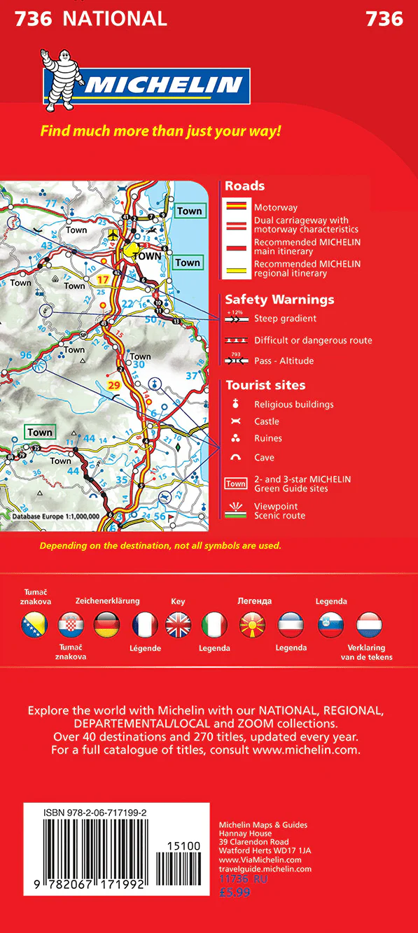Slovenia, Croatia, Bosnia-Herzegovina, Serbia,Montenegro & Rep of Macedonia Michelin Map 736 - Image 2