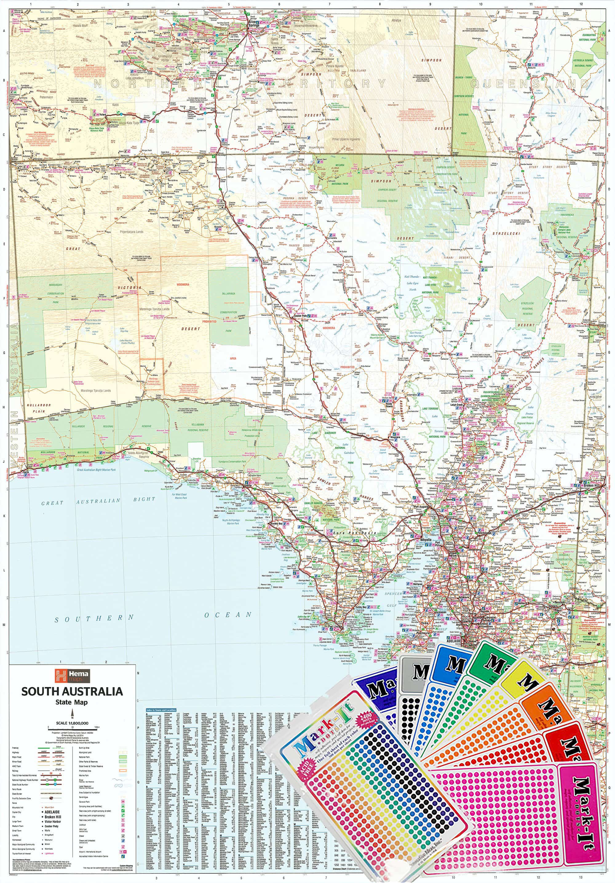 South Australia Hema 1000 x 1430mm Supermap Laminated Wall Map with Free Map Dots - Image 2