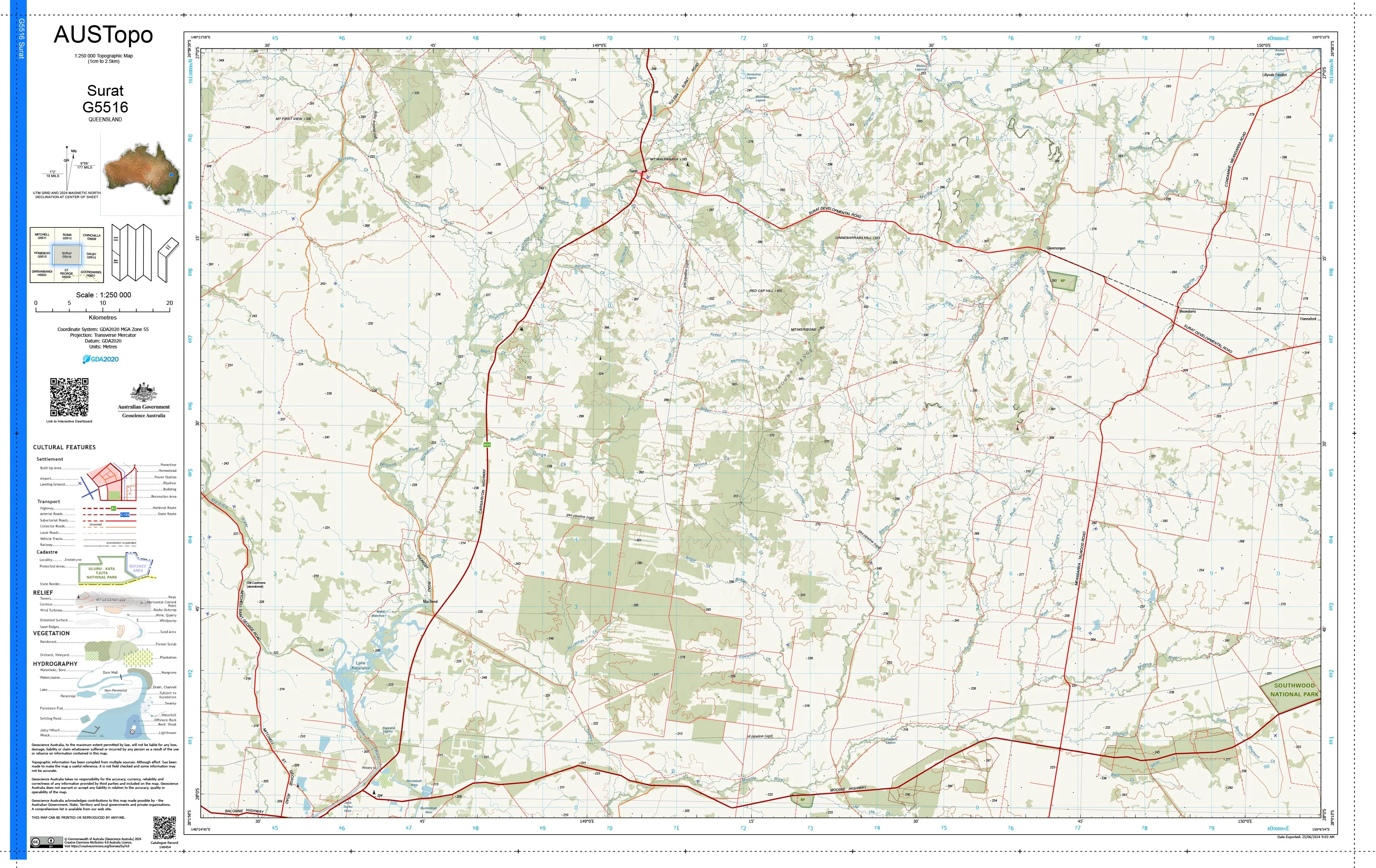 Surat G5516 AUSTopo 1:250,000 Map