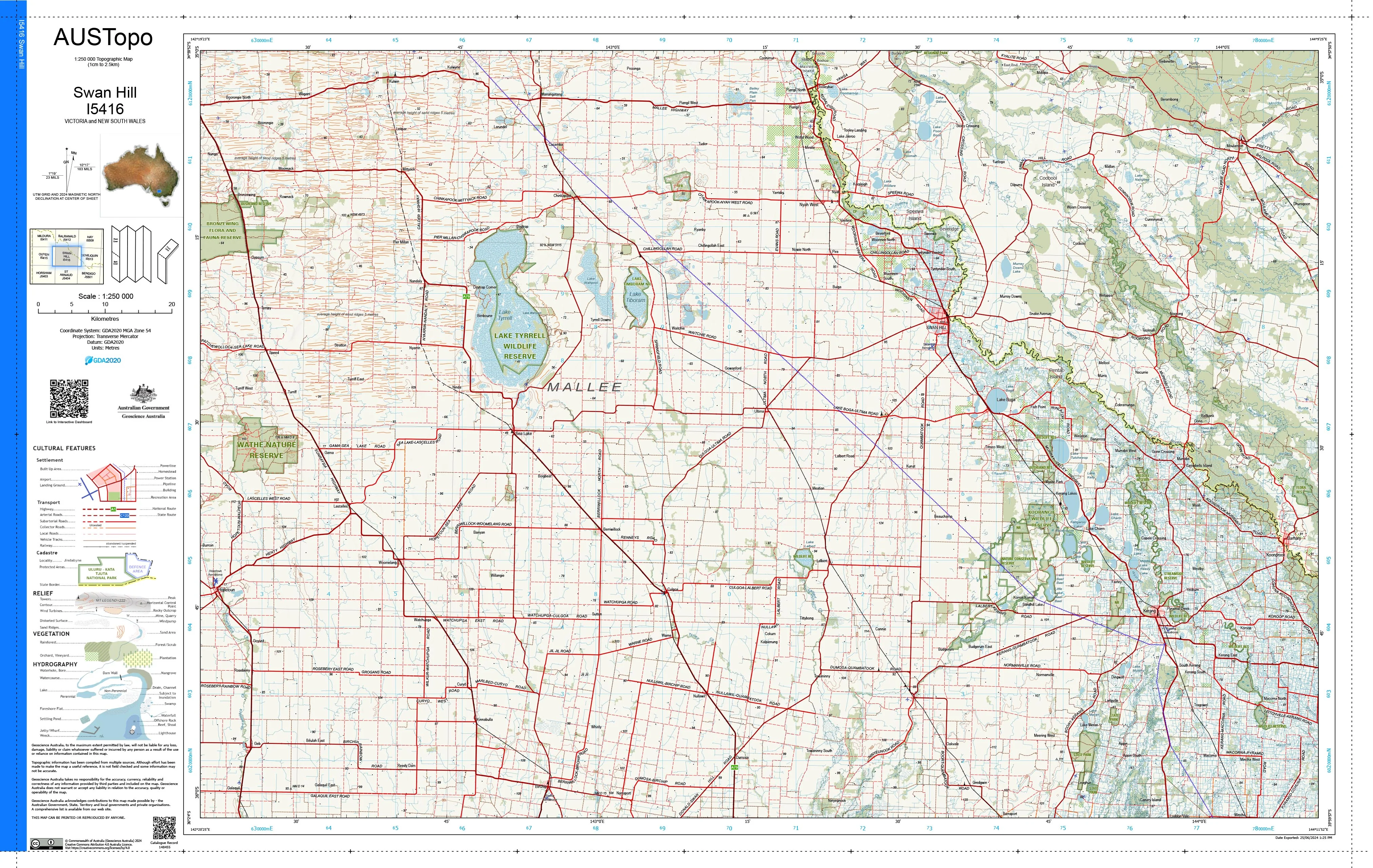 Swan Hill I5416 AUSTopo 1:250,000 Map