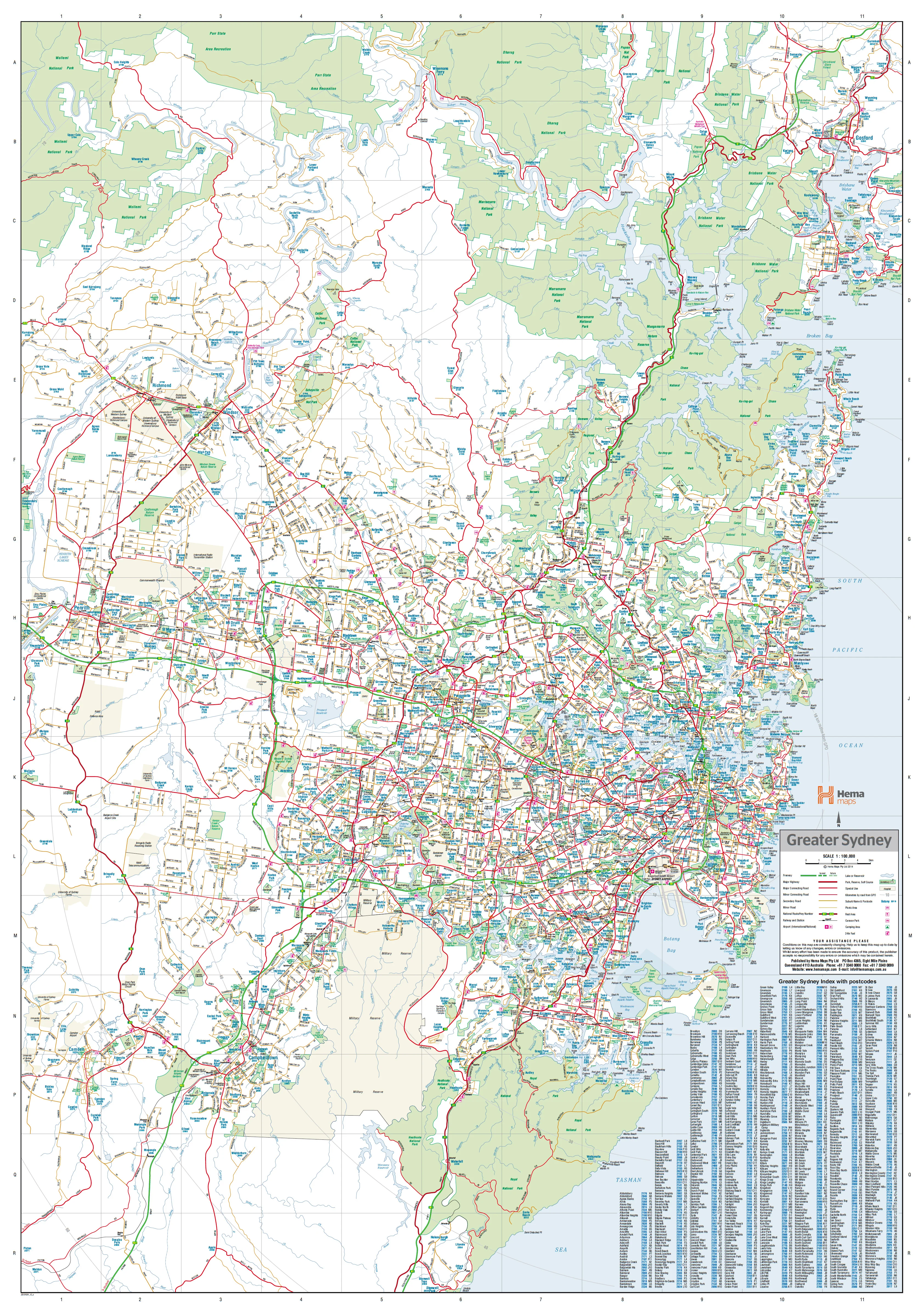 Sydney & Region Hema 700 x 1000mm Laminated Wall Map with Hang Rails