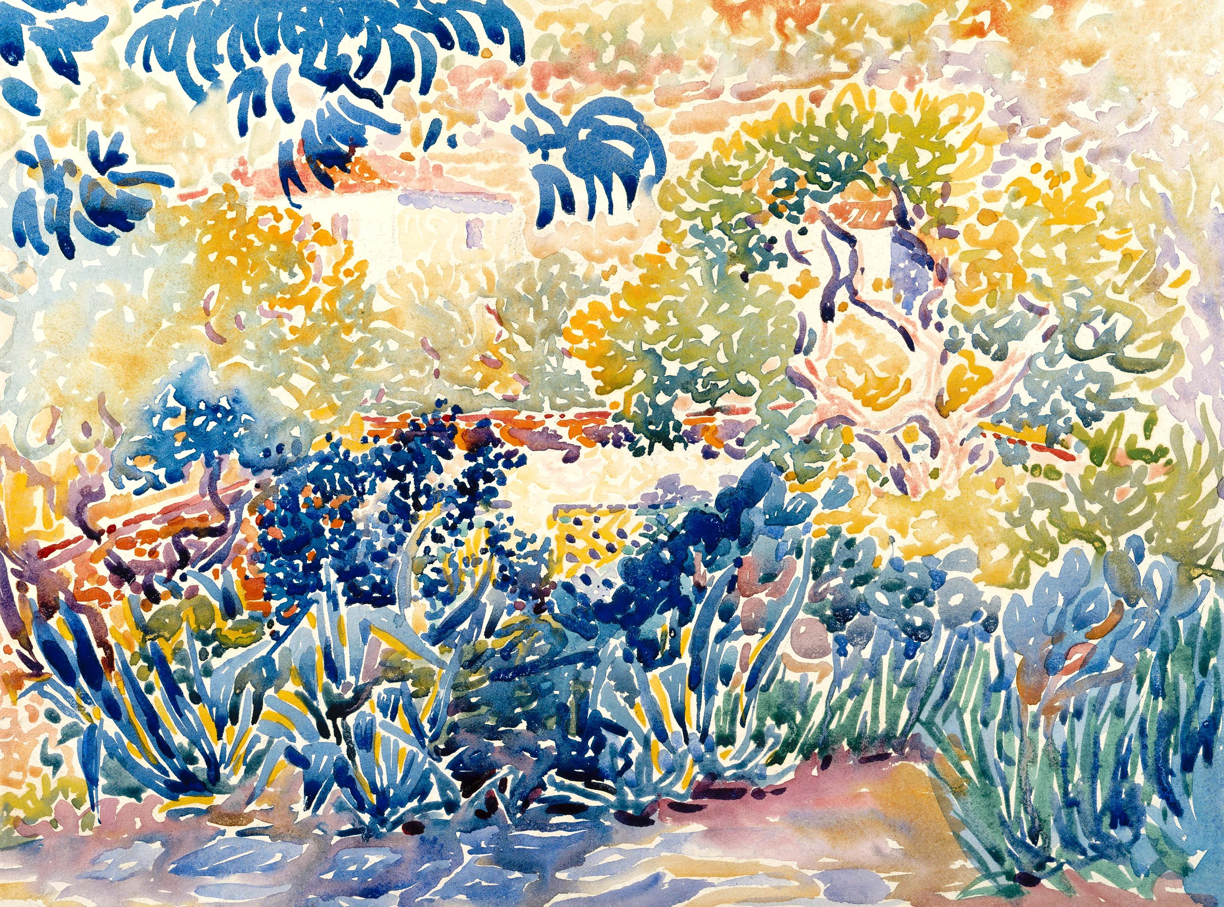 The Artist's Garden at Saint-Clair (1904–1905) painting in high resolution by Henri-Edmond Cross