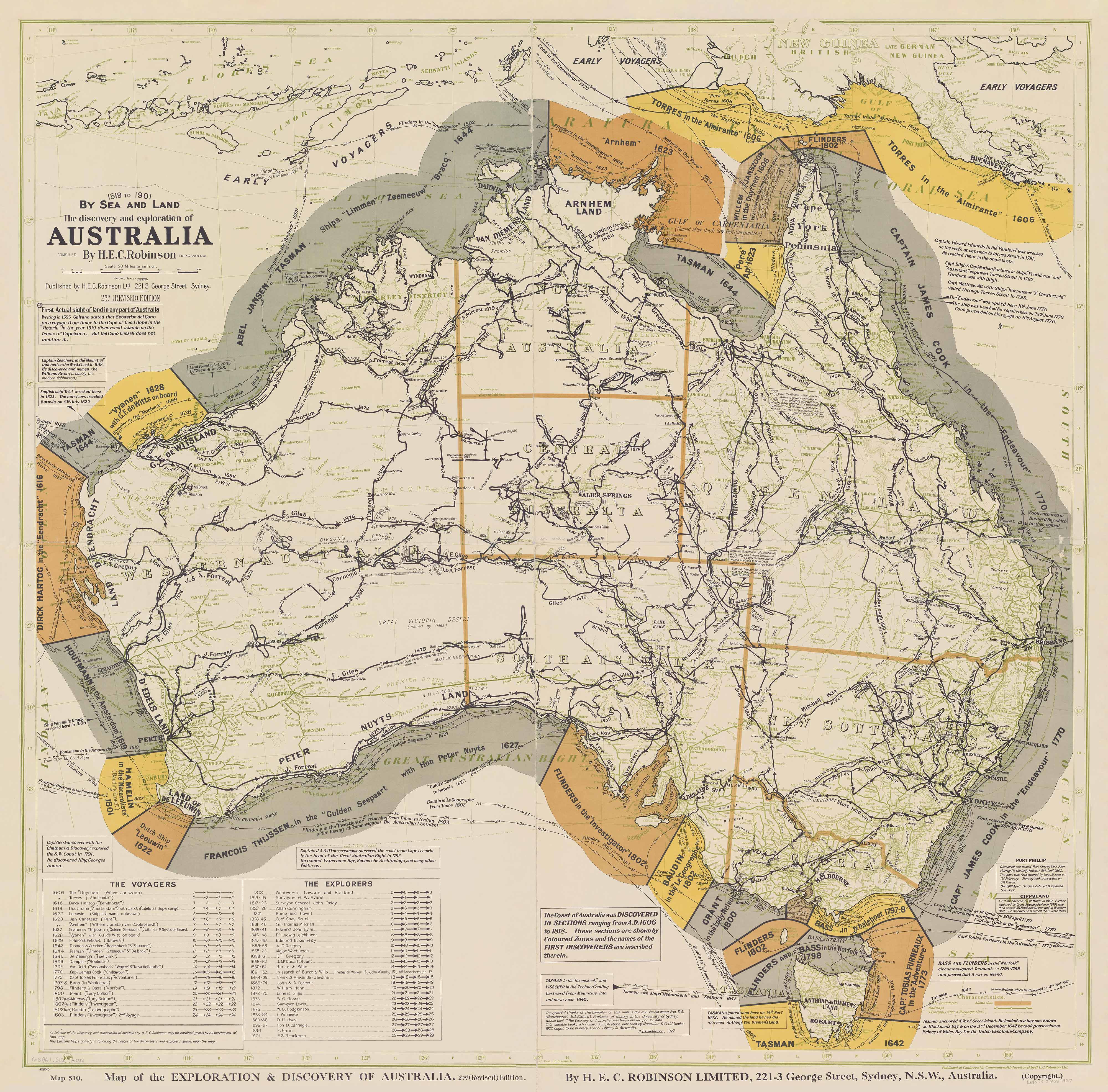 The Discovery and Exploration of Australia, 1519 to 1901 by Sea and Land Wall Map