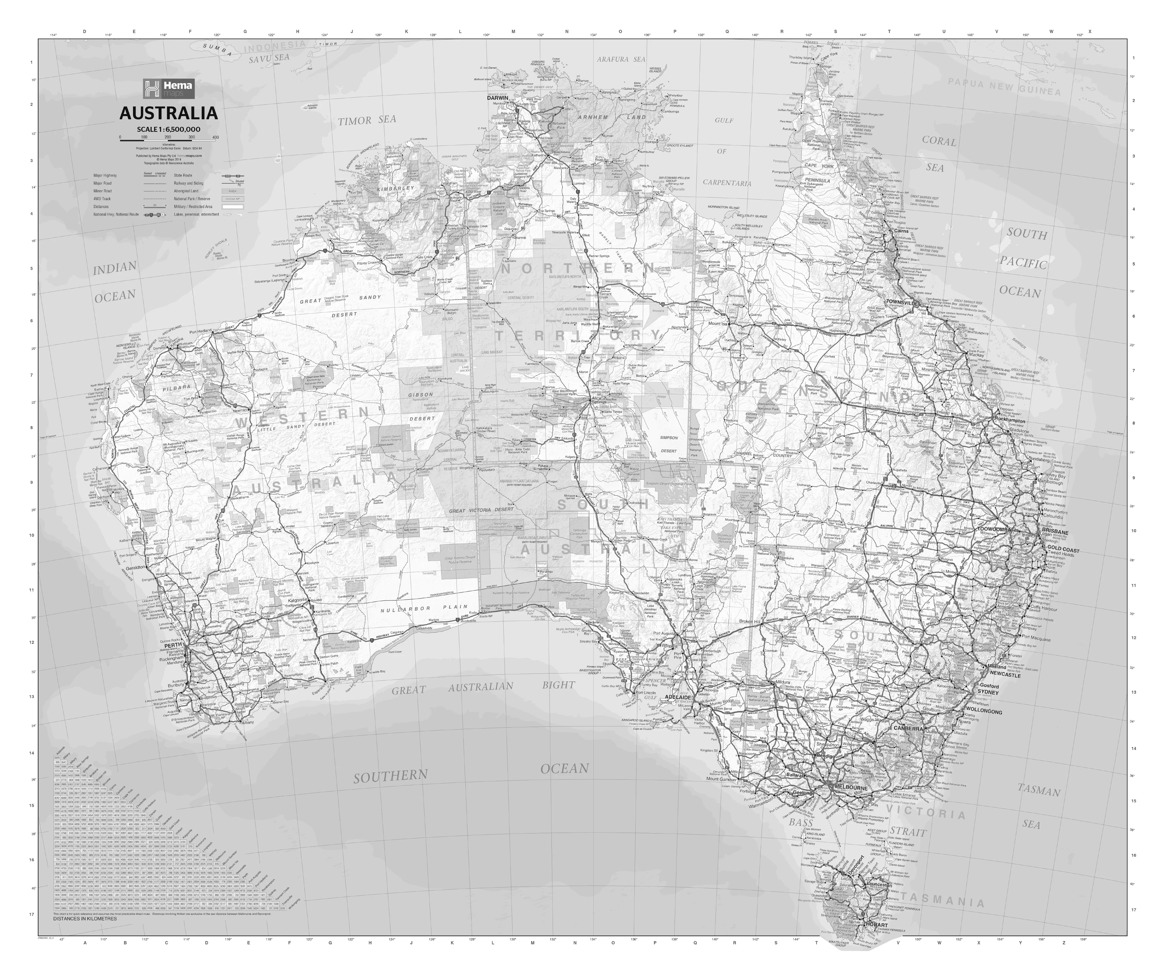 The Trip Tracker Australia Greyscale Handy Hema Map 750 x 625mm
