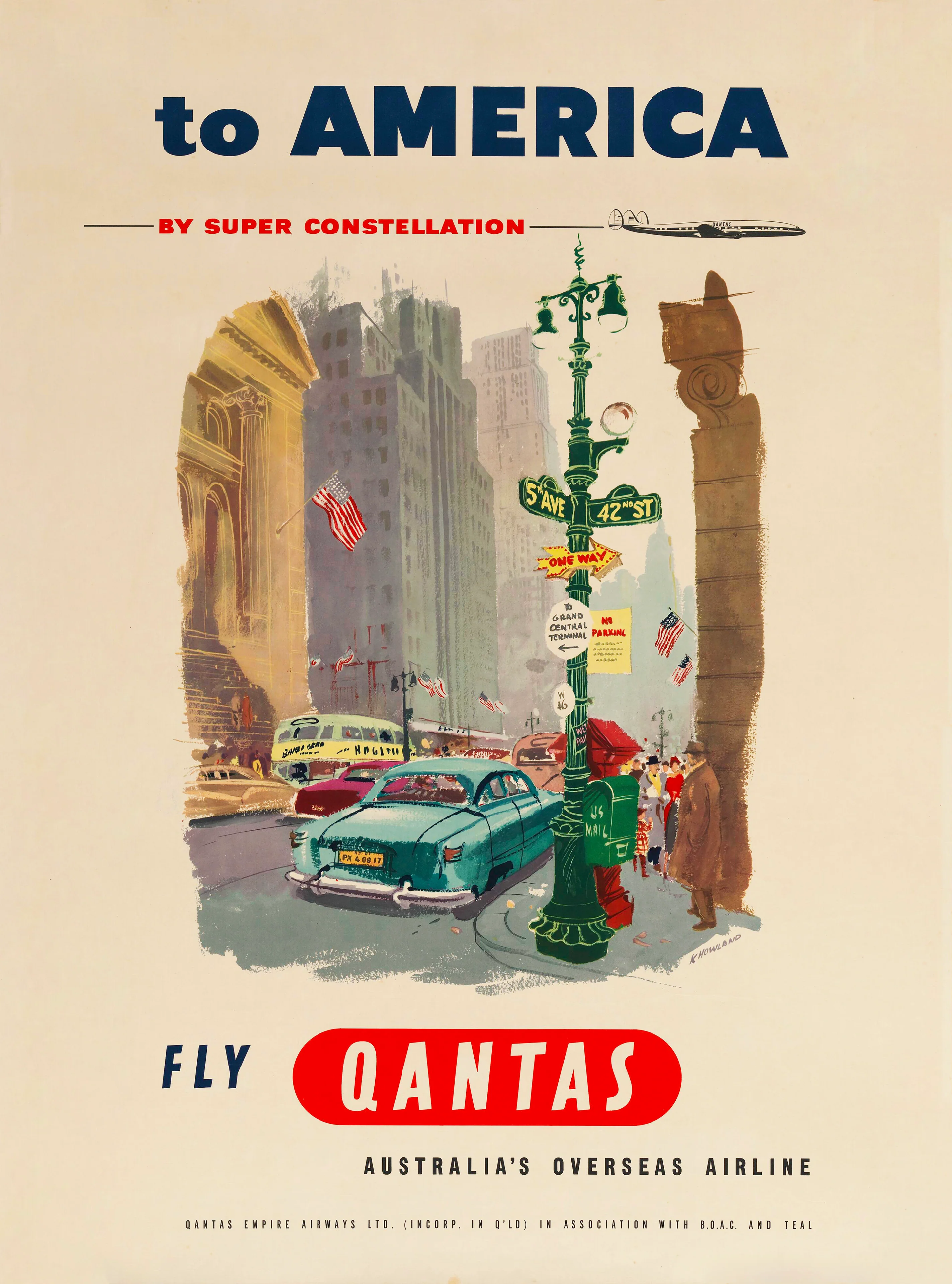 TRAVEL POSTER - To America Fly Qantas