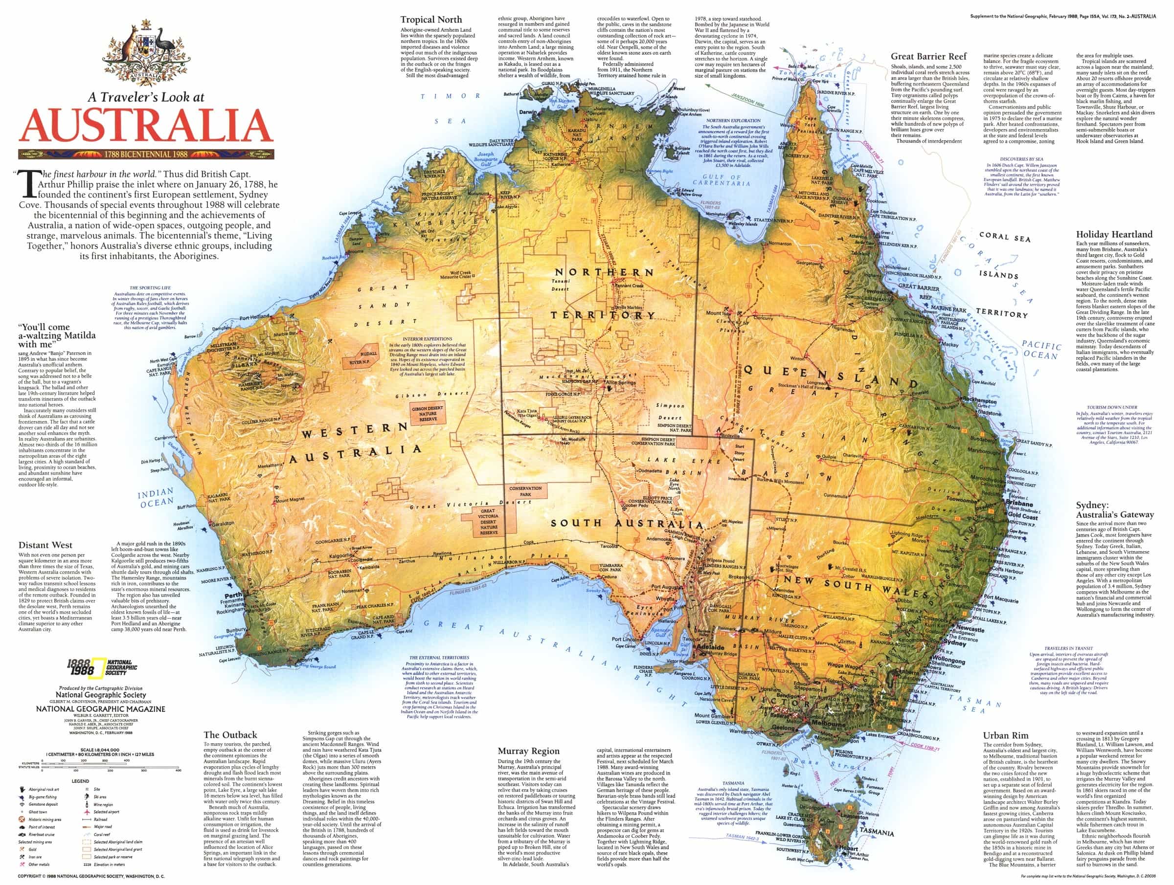 Traveler's Look At Australia Wall Map 1988 by National Geographic