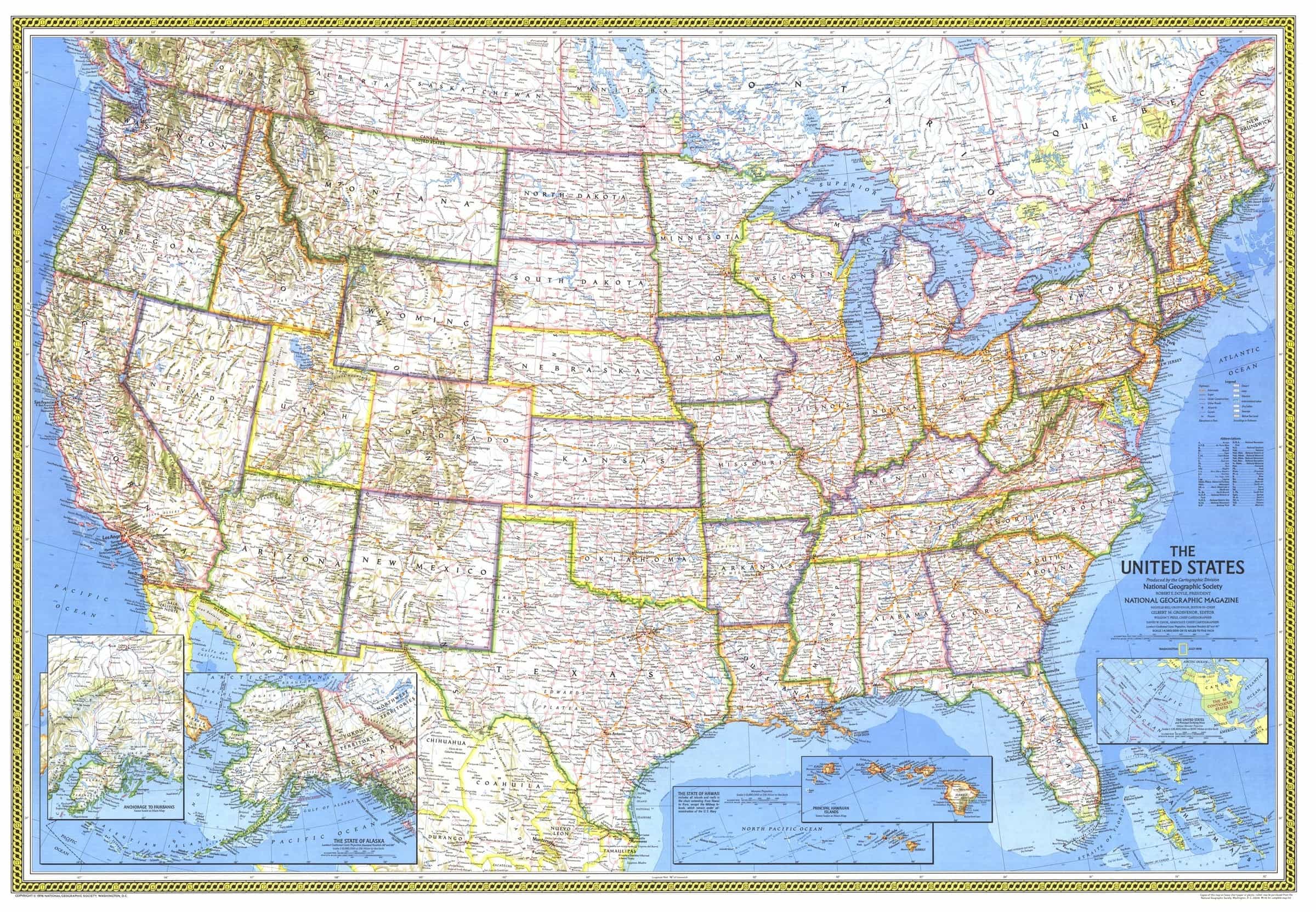 United States of America 1976 Wall Map by National Geographic