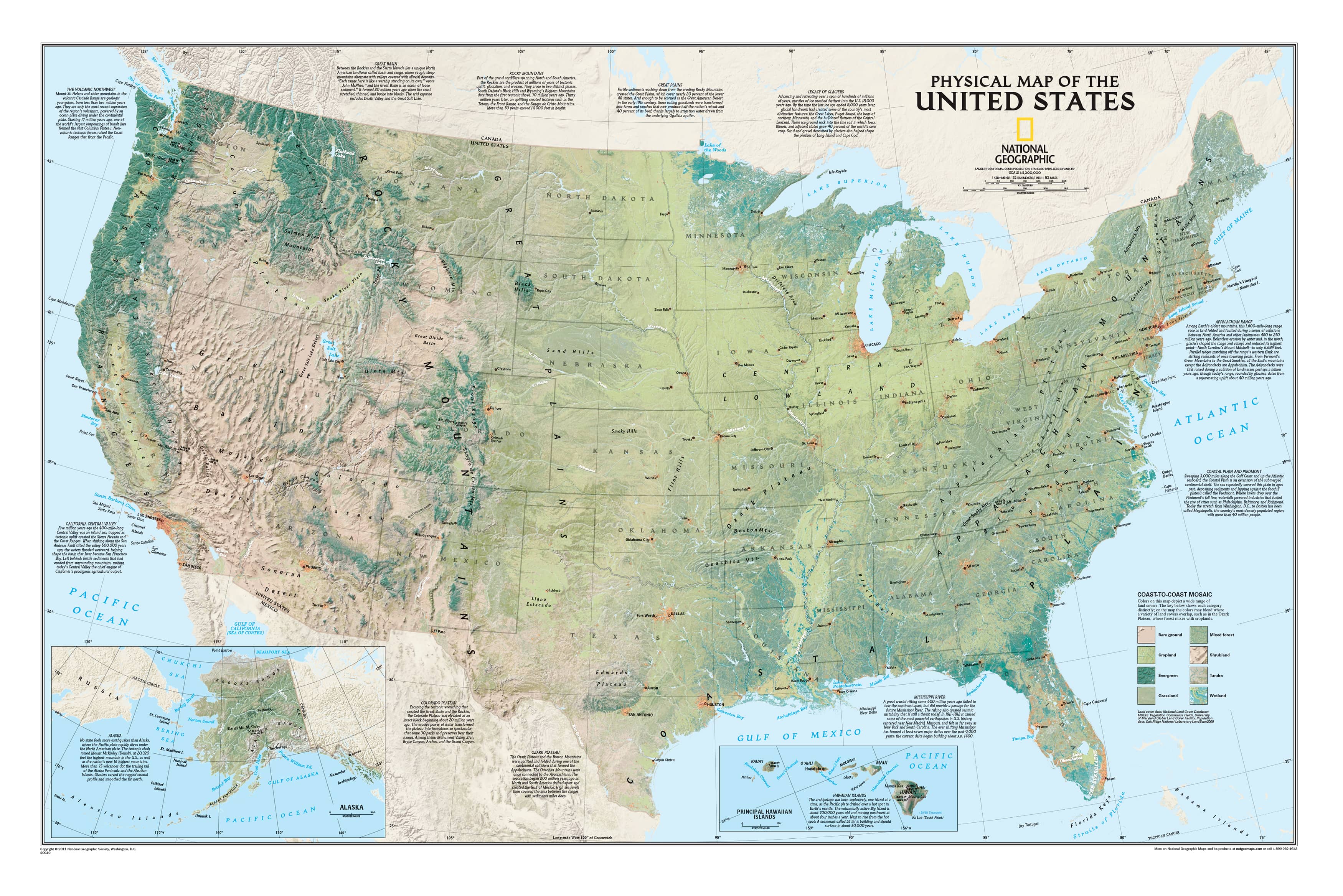 United States Physical National Geographic 974 X 641mm Wall Map