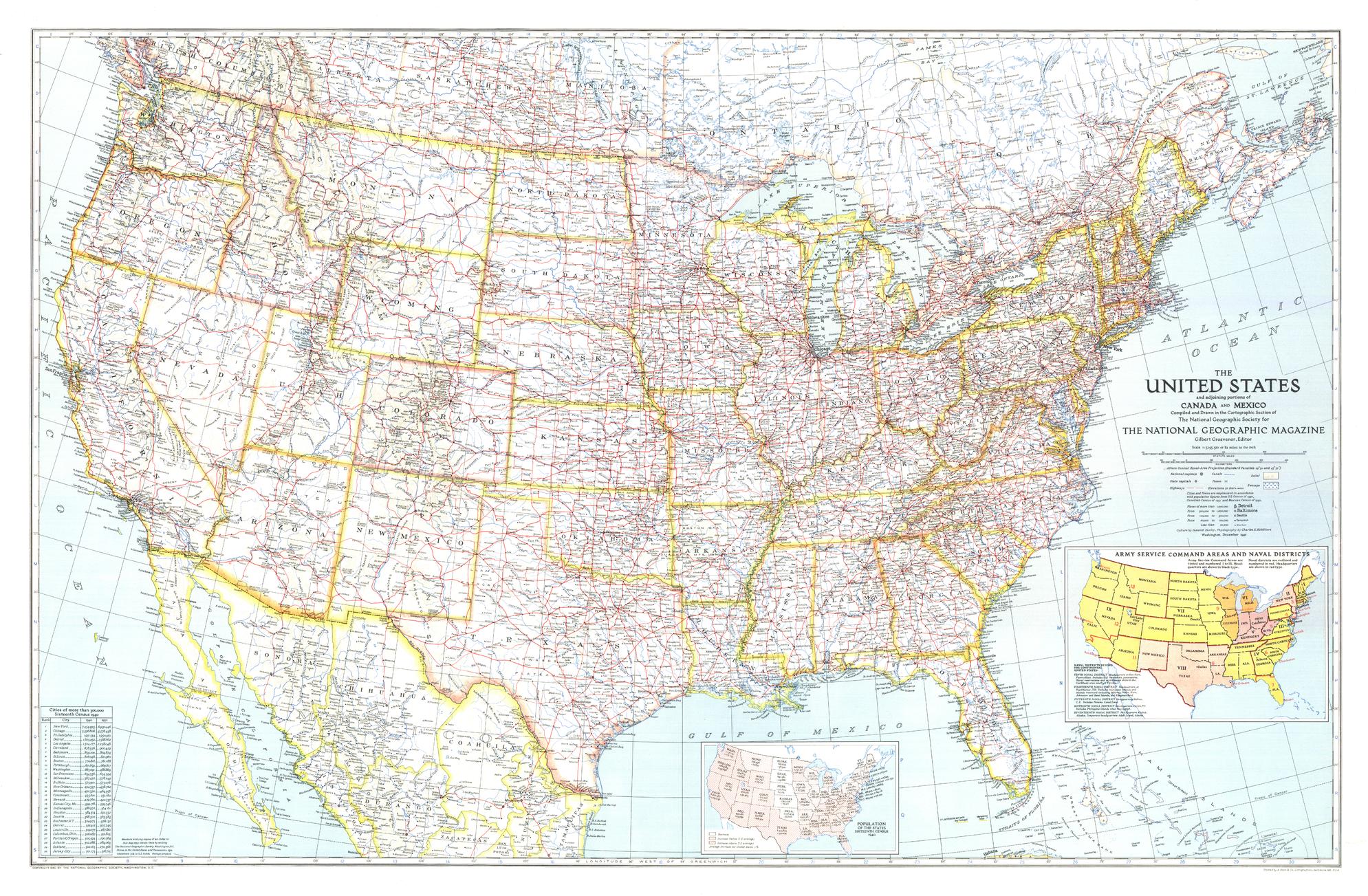 United States of America 1940 Wall Map by National Geographic