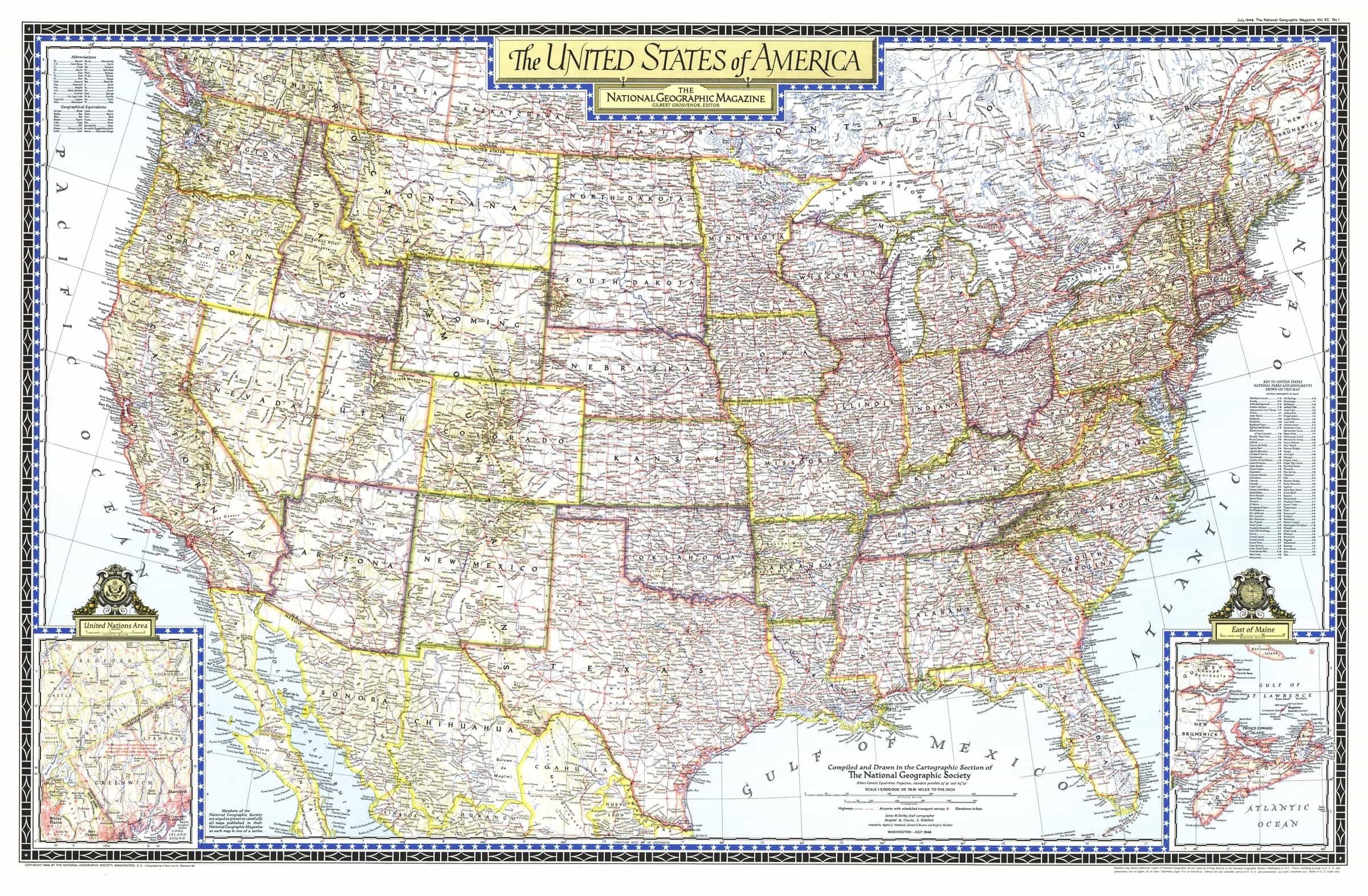 United States of America 1946 Wall Map by National Geographic