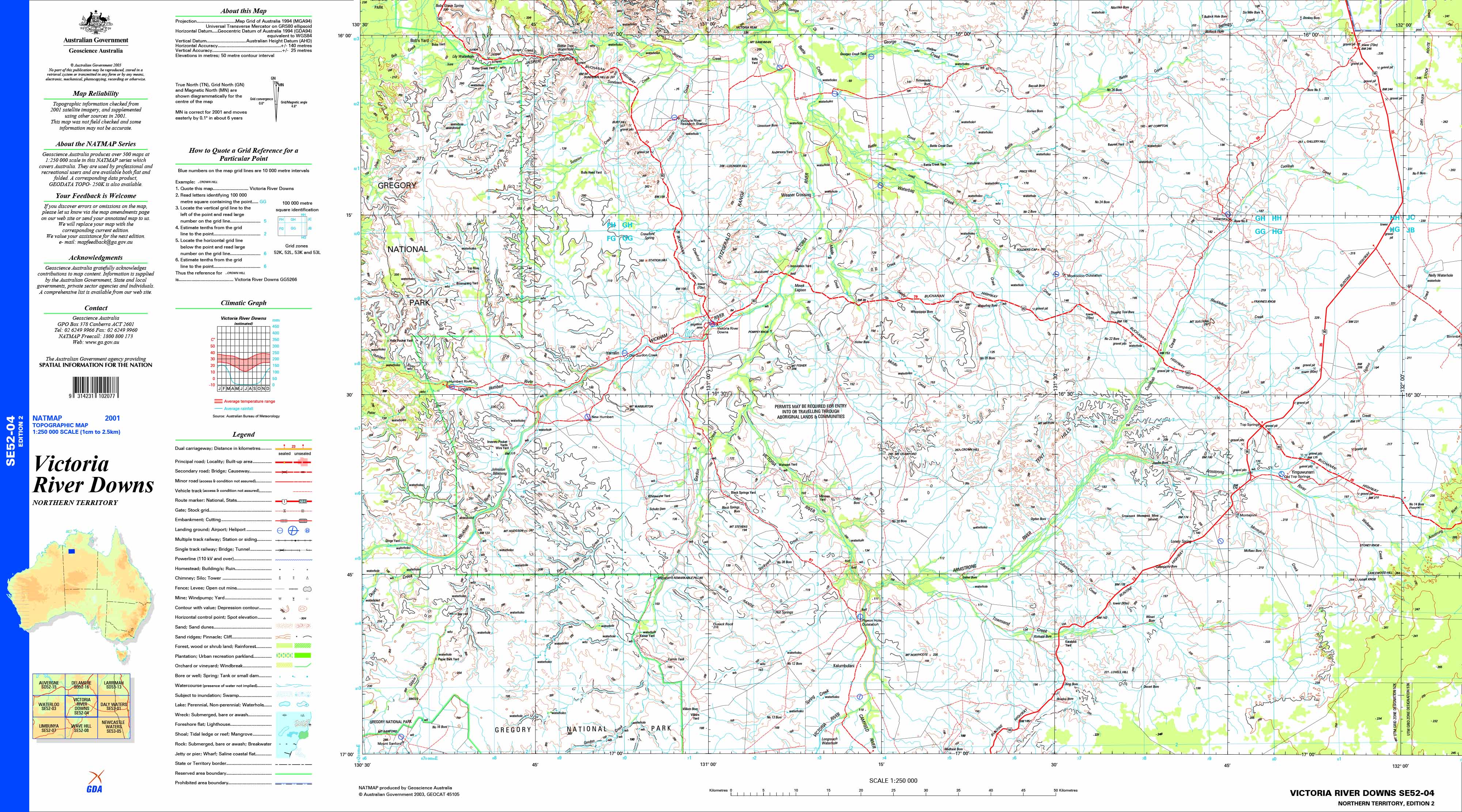 Victoria River Downs SE52-04 Topographic Map 1:250k