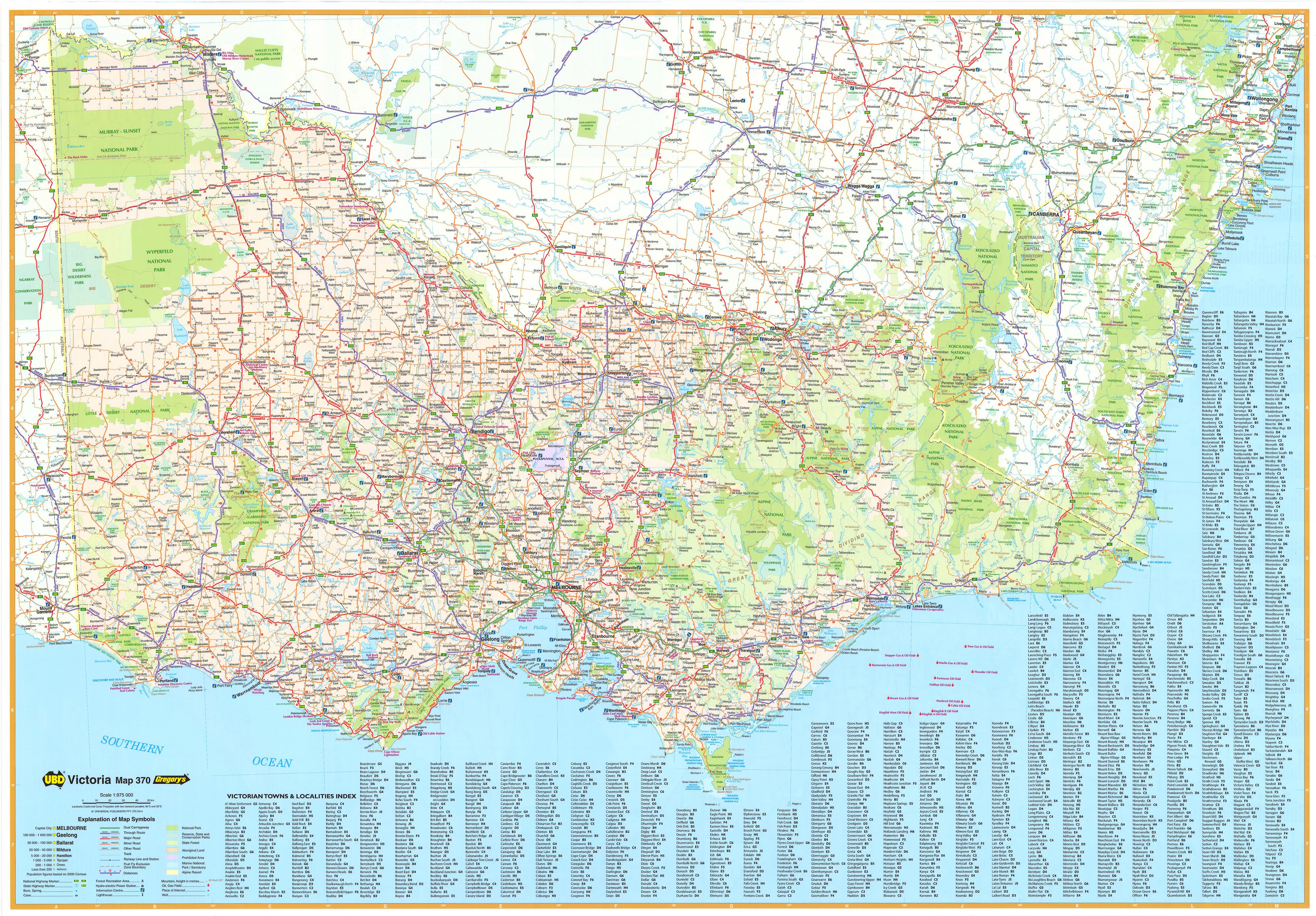 Victoria UBD 370 Map 1480 x 1020mm Laminated Wall Map with Hang Rails