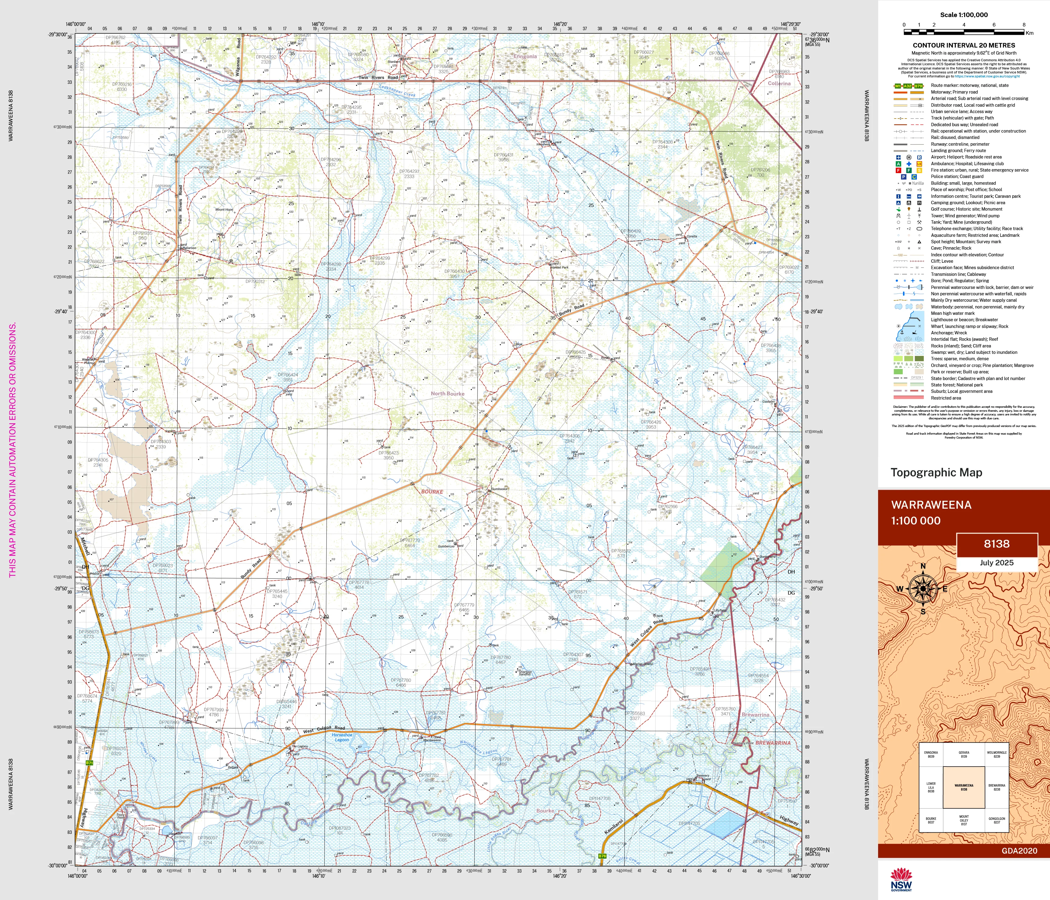 Warraweena 8138 Topographic Map 1:100k