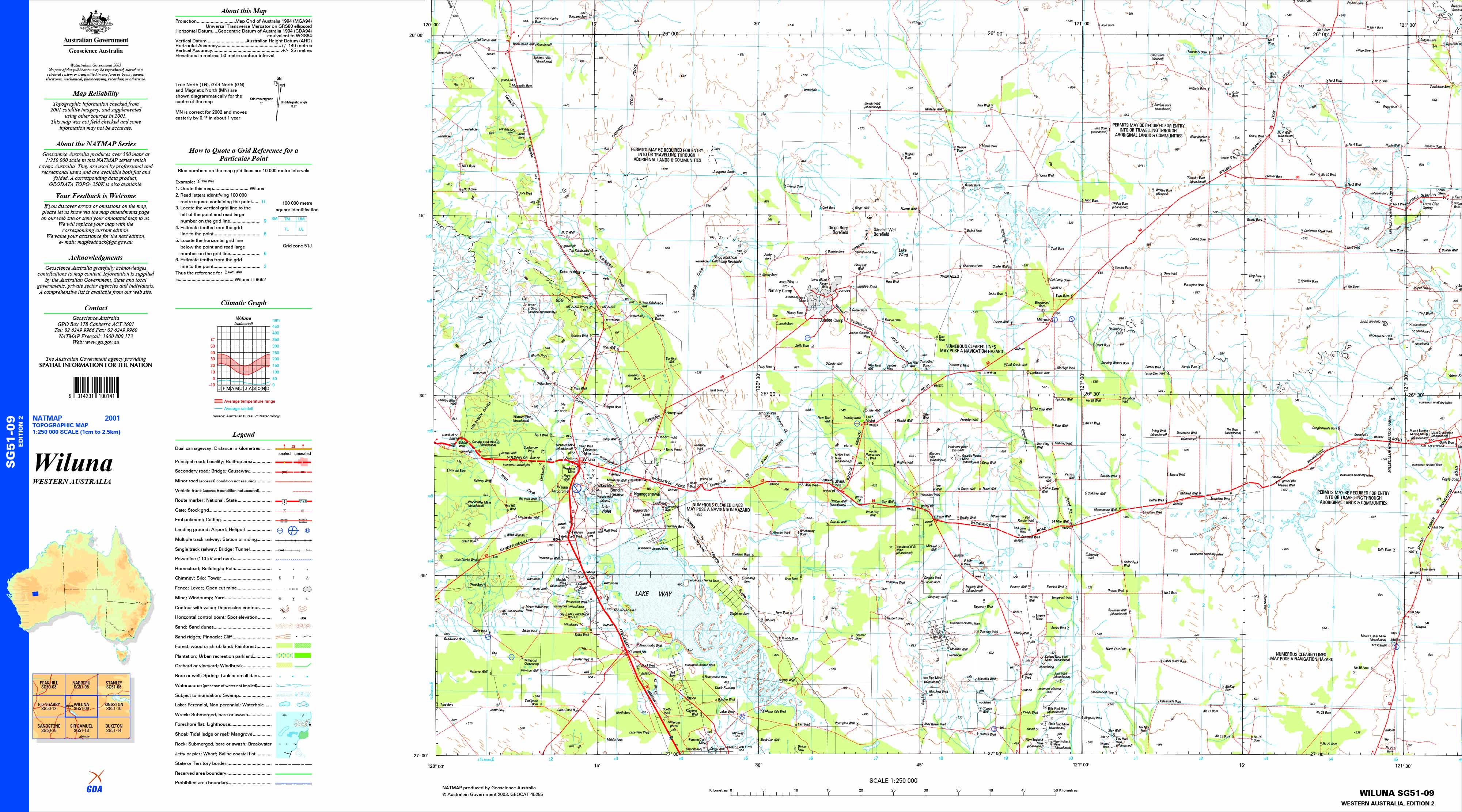 Wiluna SG51-09 Topographic Map 1:250k