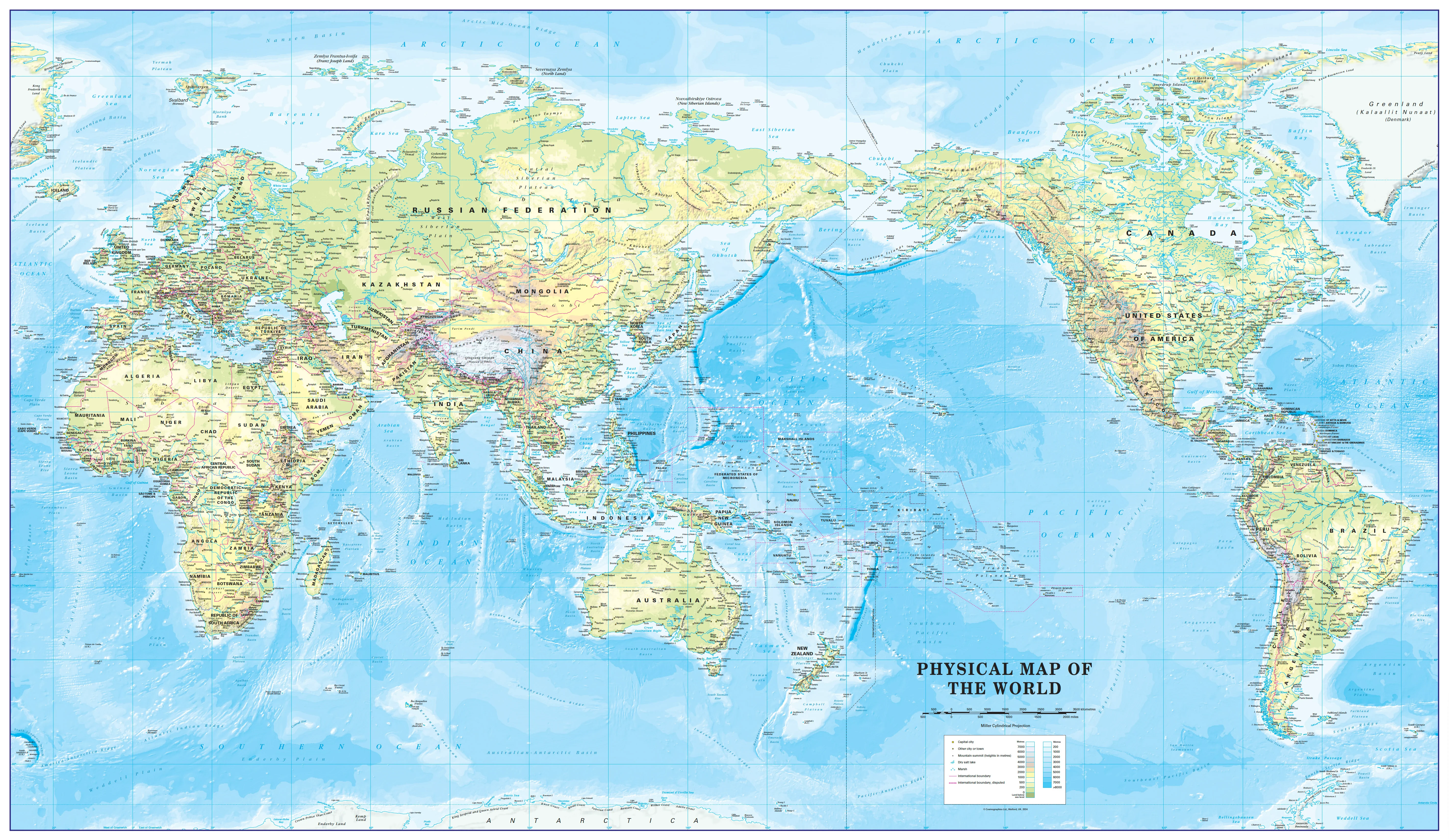 World Physical Mega Map 2200 x 1270mm (Pacific Centred) Cosmographics 2026