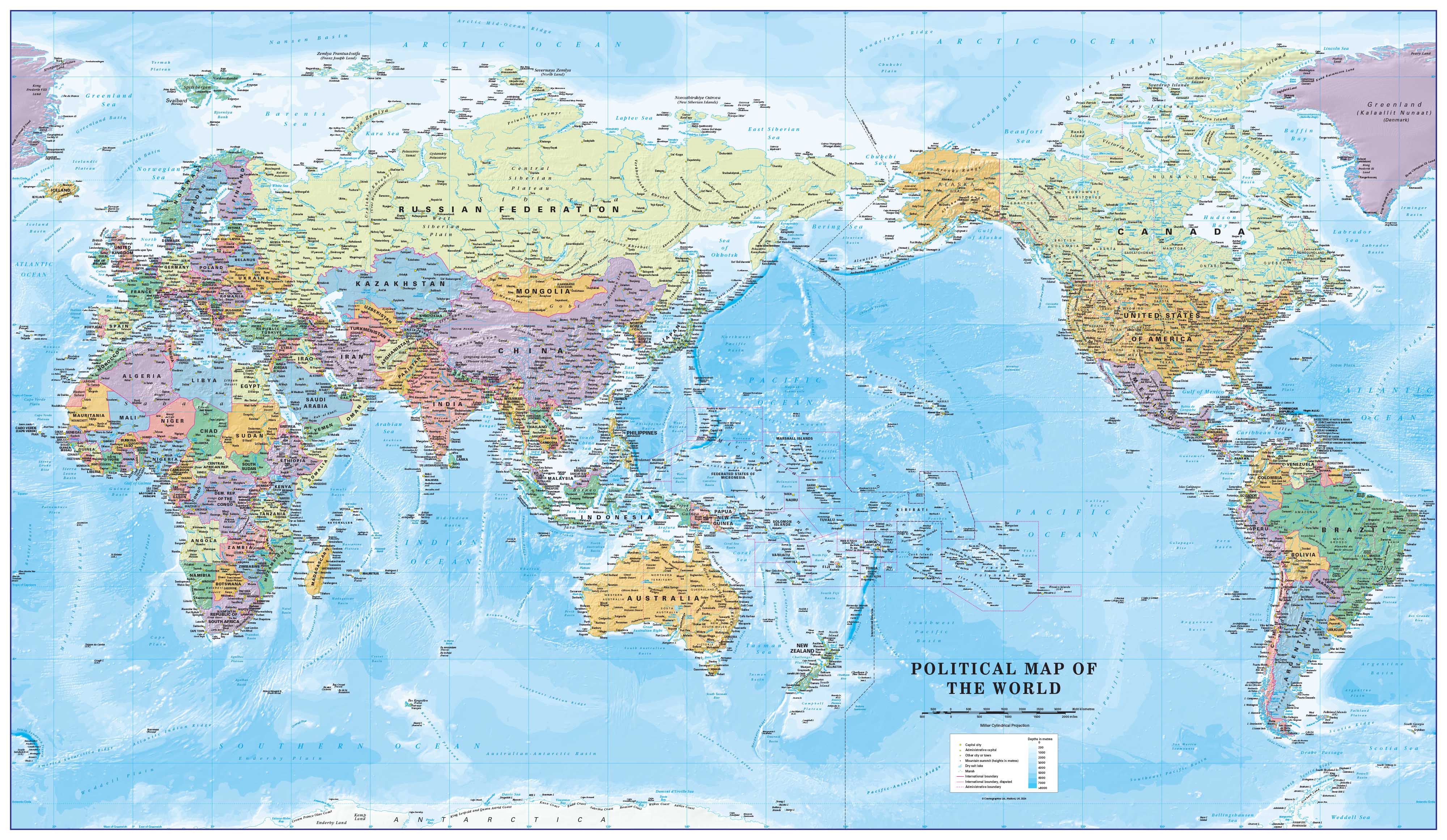 World Political Large 1002 x 595mm (Pacific Centred) Cosmographics 2026