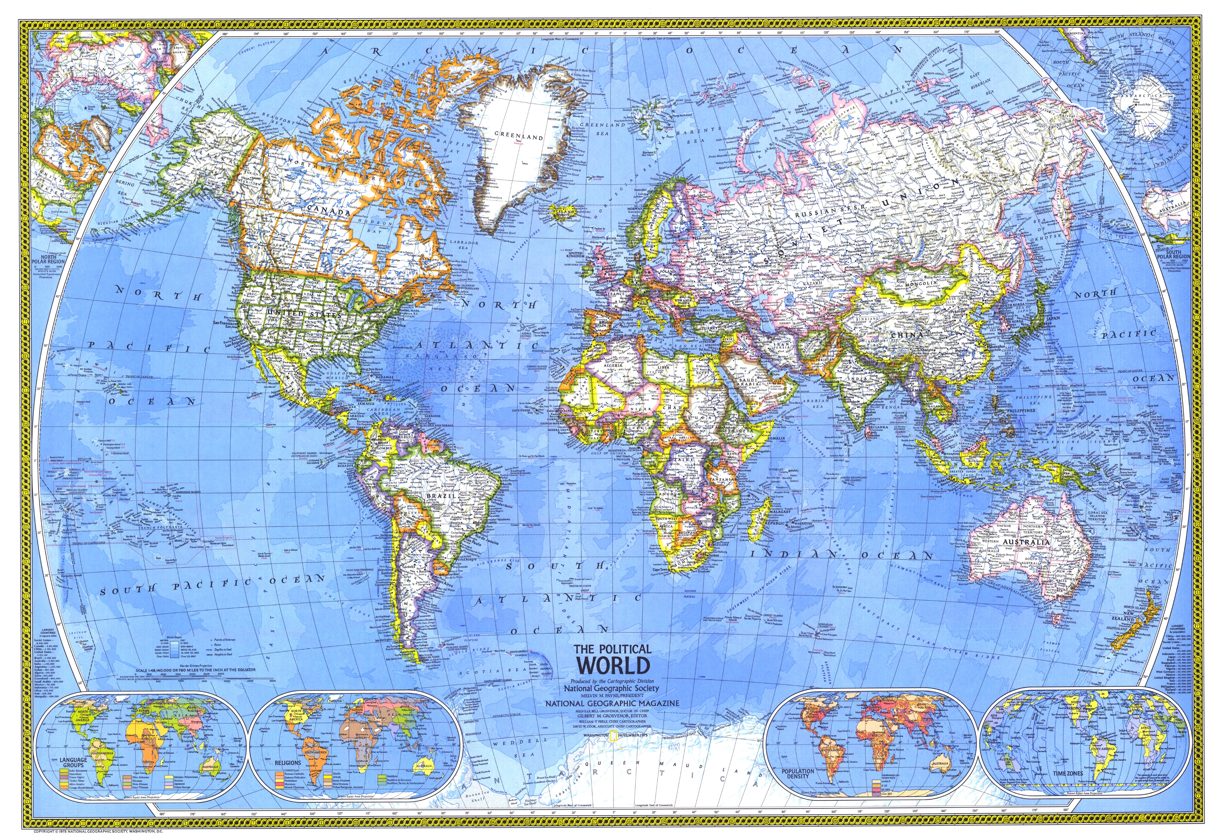 World Political Wall Map 1975 by National Geographic