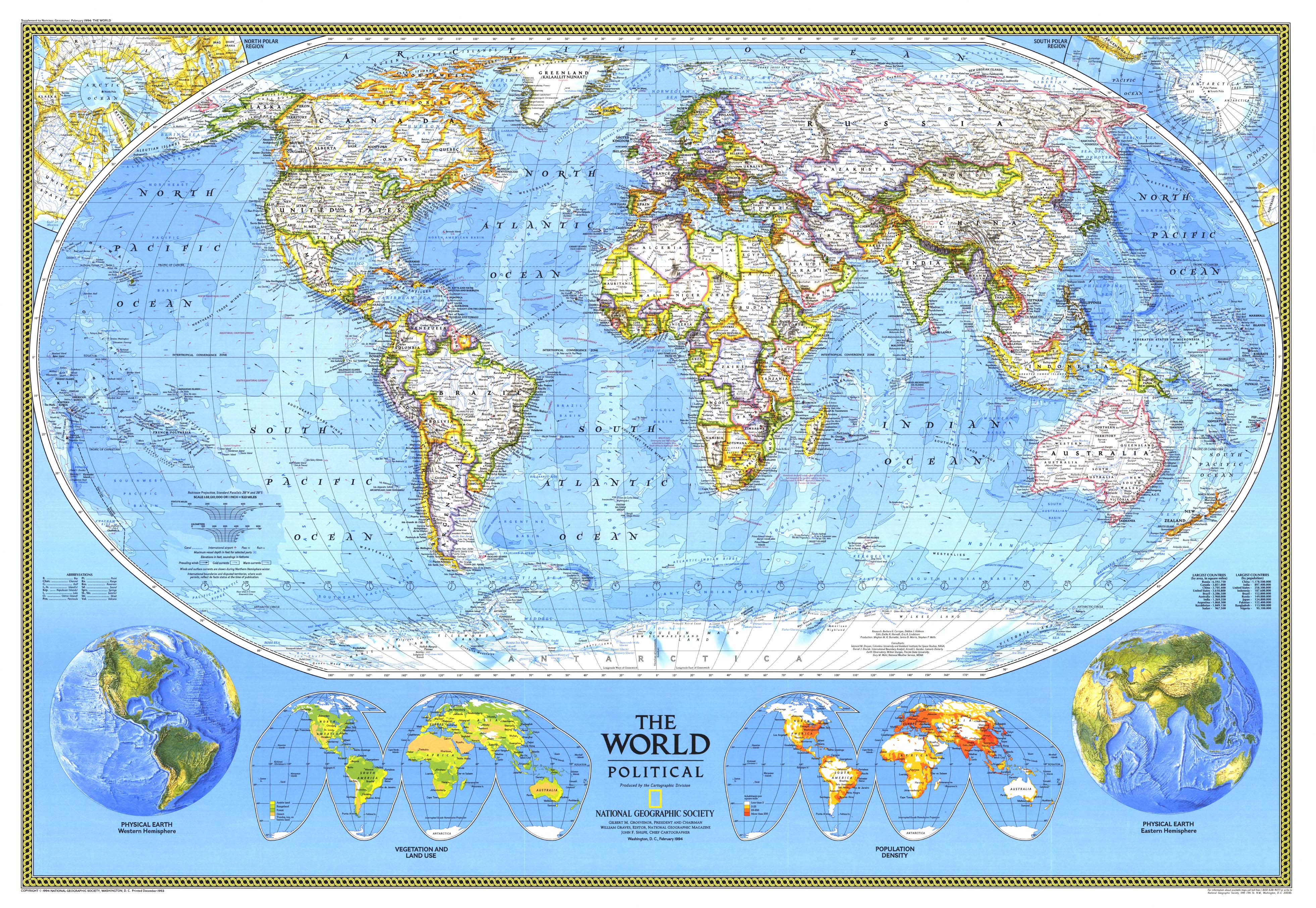 World Political Wall Map 1994 by National Geographic