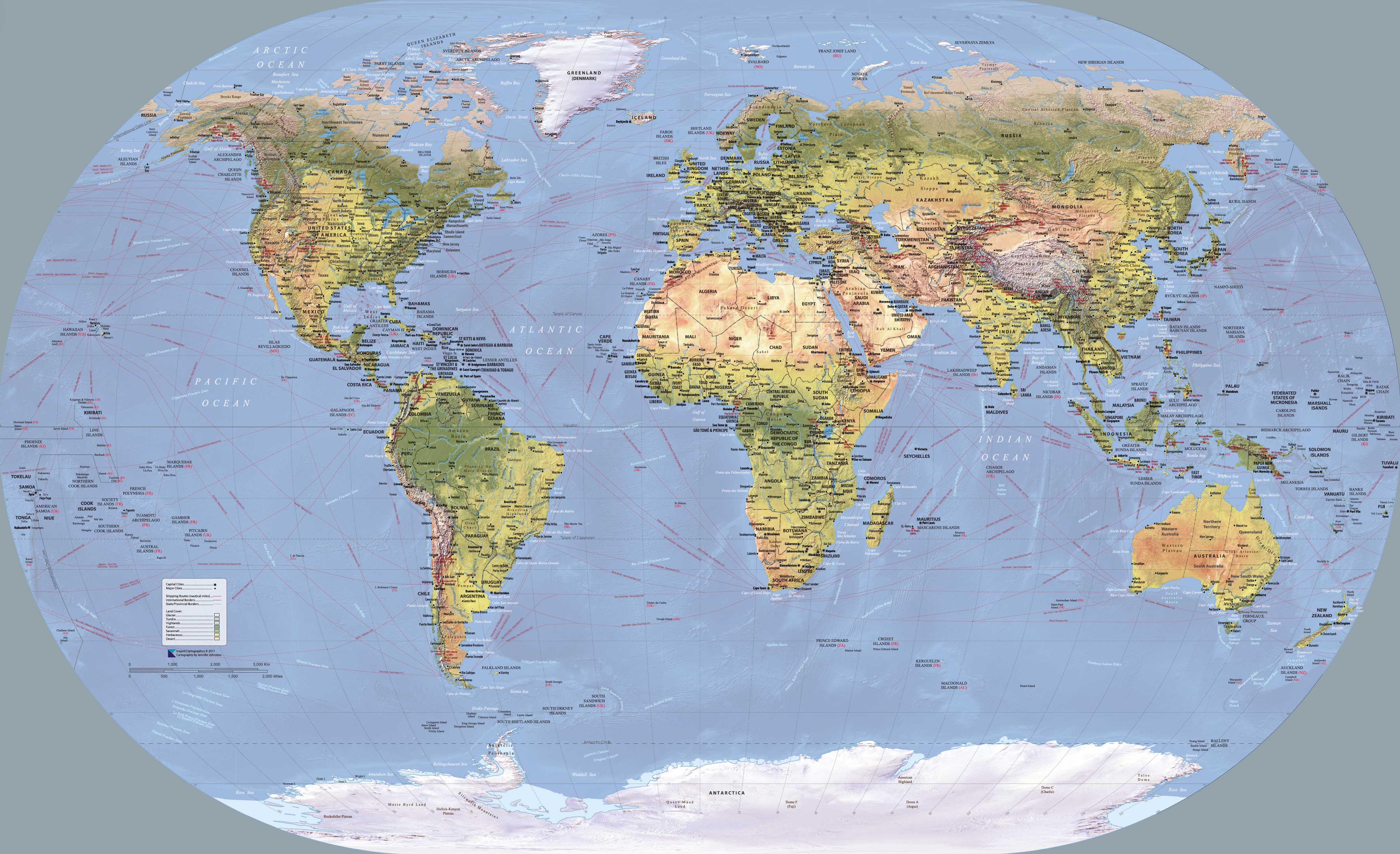 World Wall Map of Global Shipping Routes 1372 x 837mm
