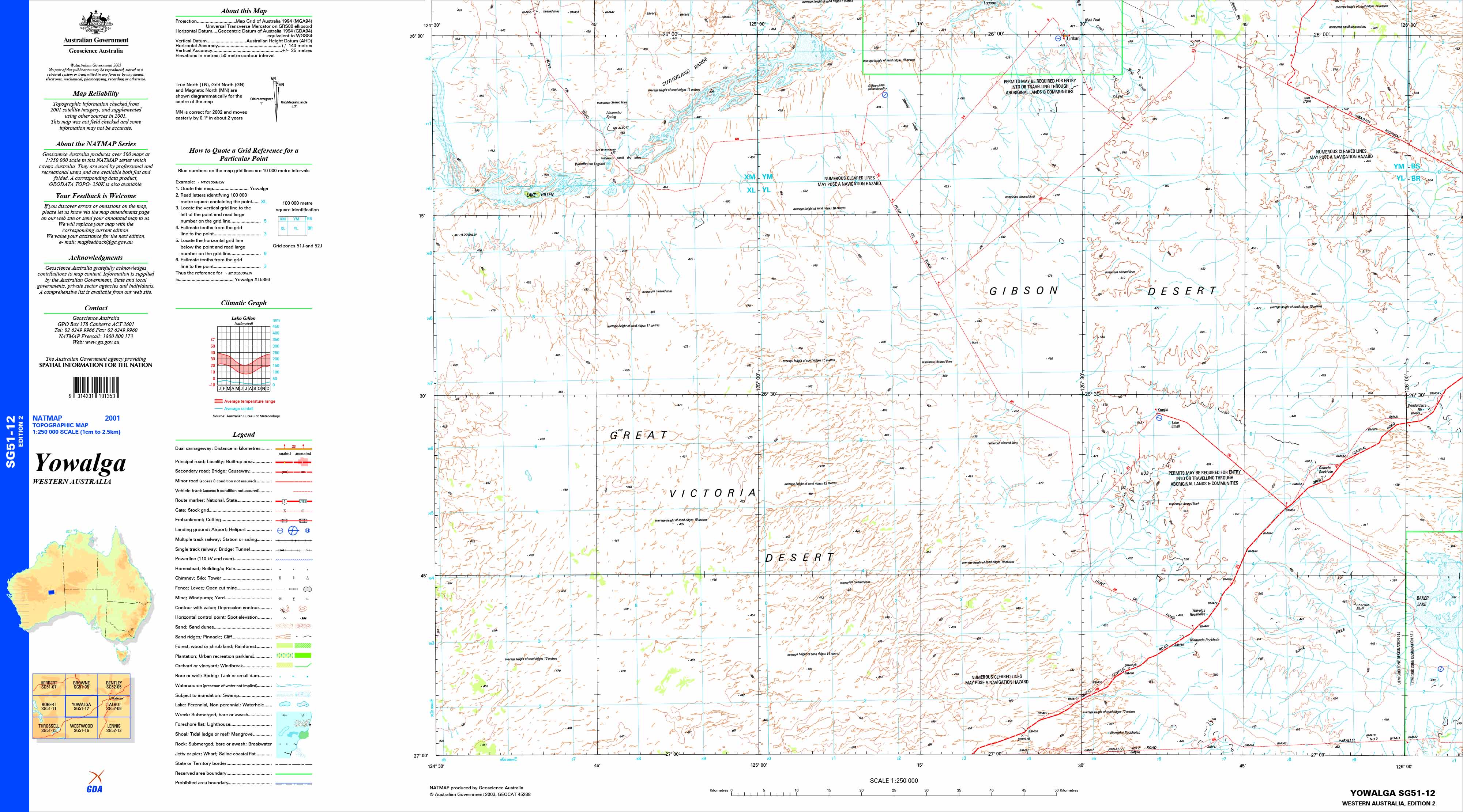 Yowalga SG51-12 Topographic Map 1:250k